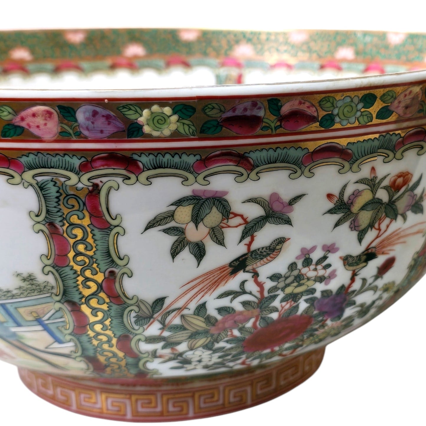 Chinese Famille Rose Medallion Large Decorative Bowl Figural Porcelain 12"