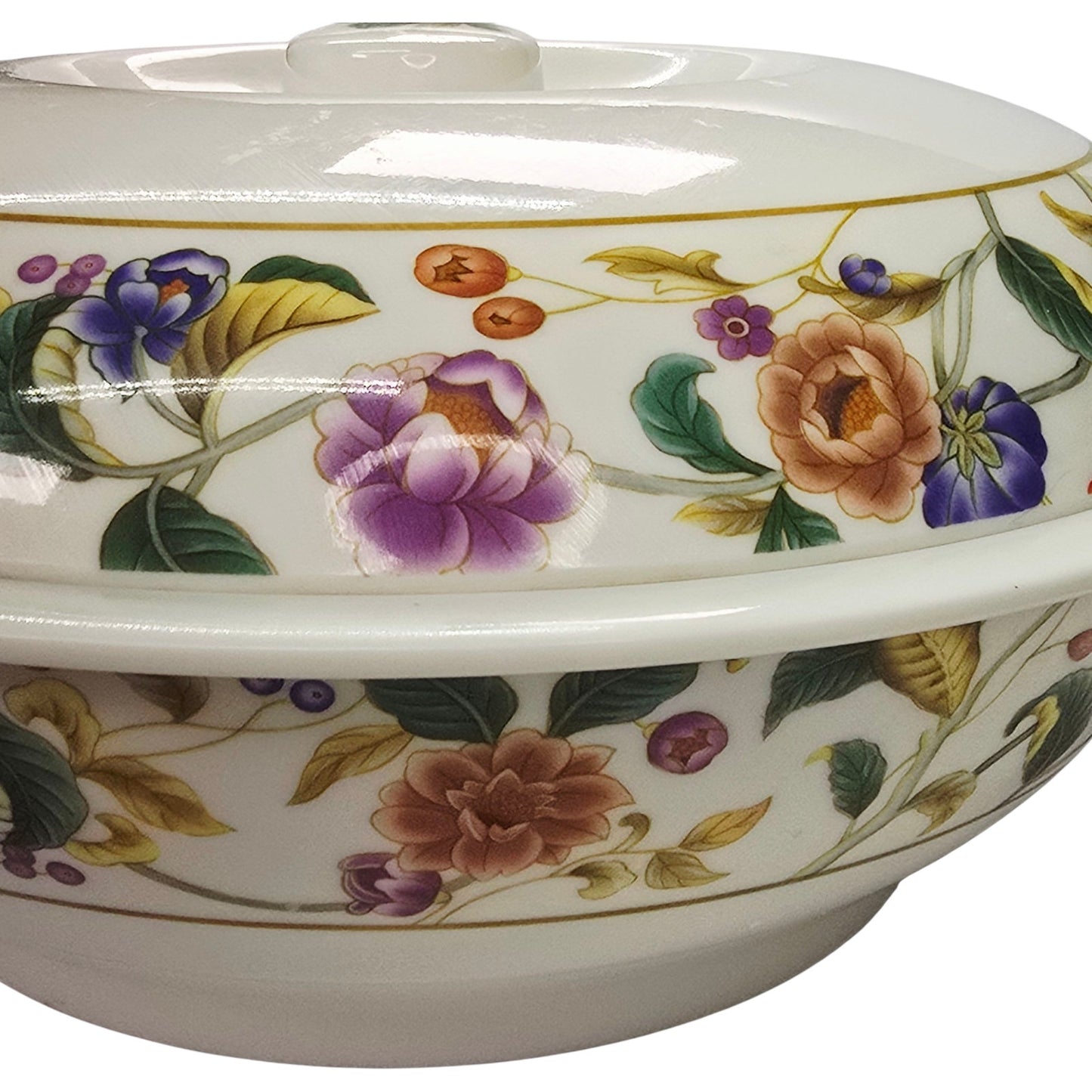 Large Floral Melamine Serving Bowl with Lid Shunta Ware Taiwan Vintage