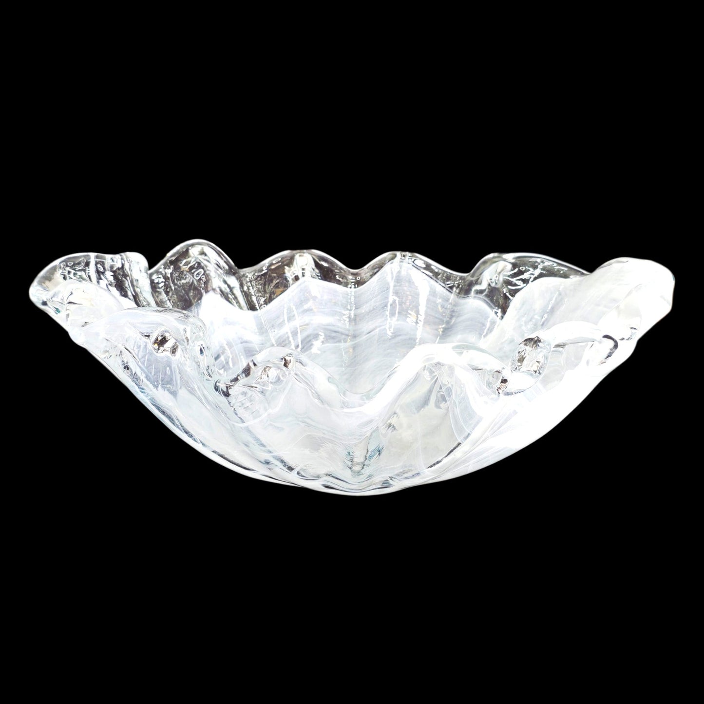 Art Glass Clam Shell Bowl White Clear Swirl Pattern Decorative Shell Glass Bowl