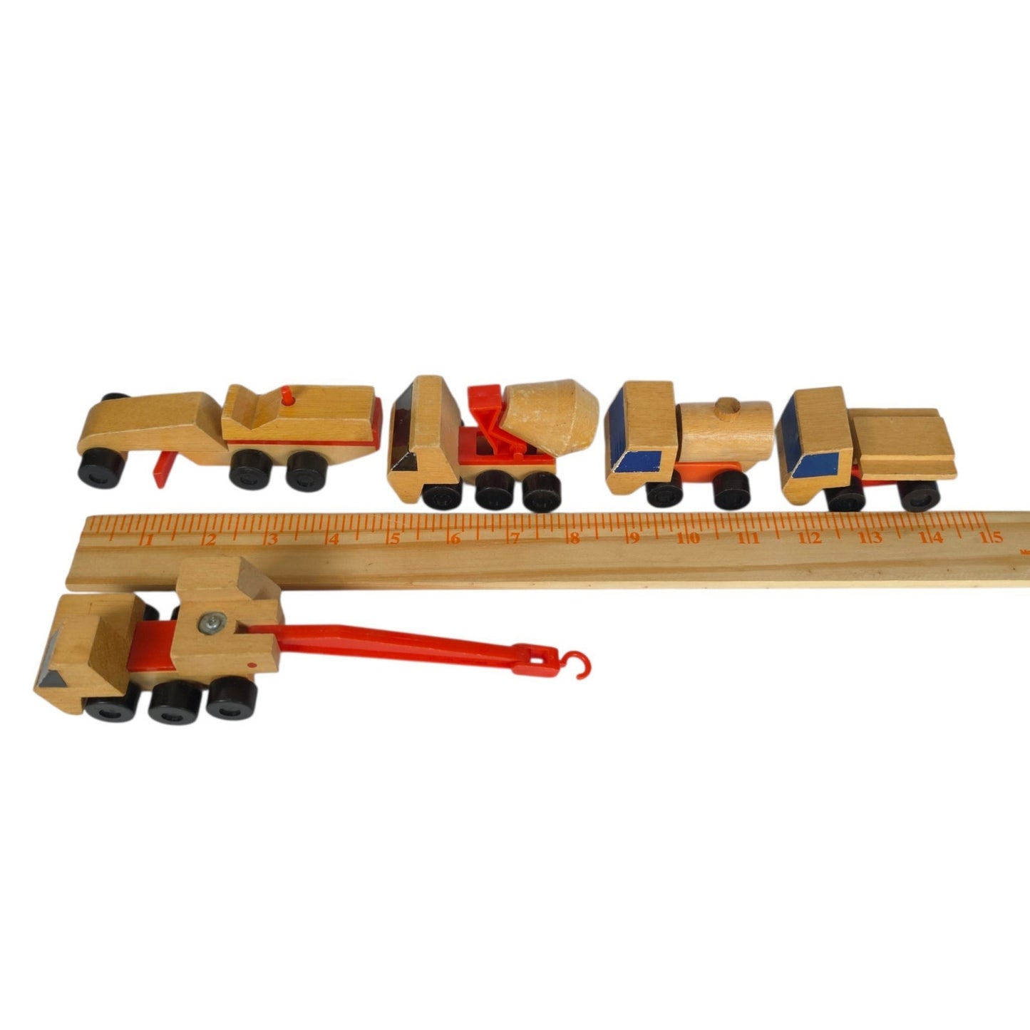Vintage Mattel Wooden Construction Vehicles Lot Toy Fleet 1971-1973 Japan Korea