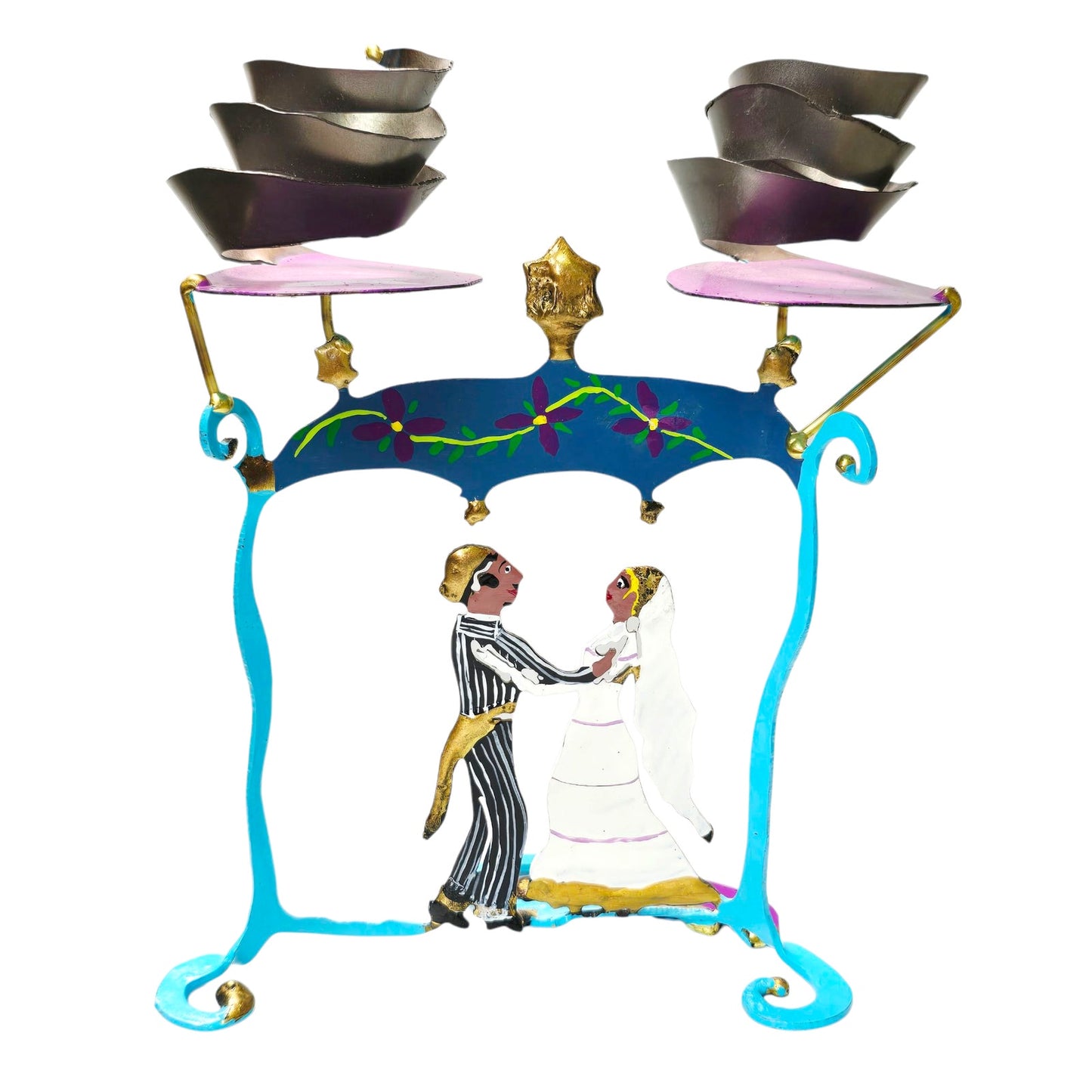 Piper Strong Enameled Metal Sculpture, Metal with Brass Dancing Man Woman Bride Groom Wedding