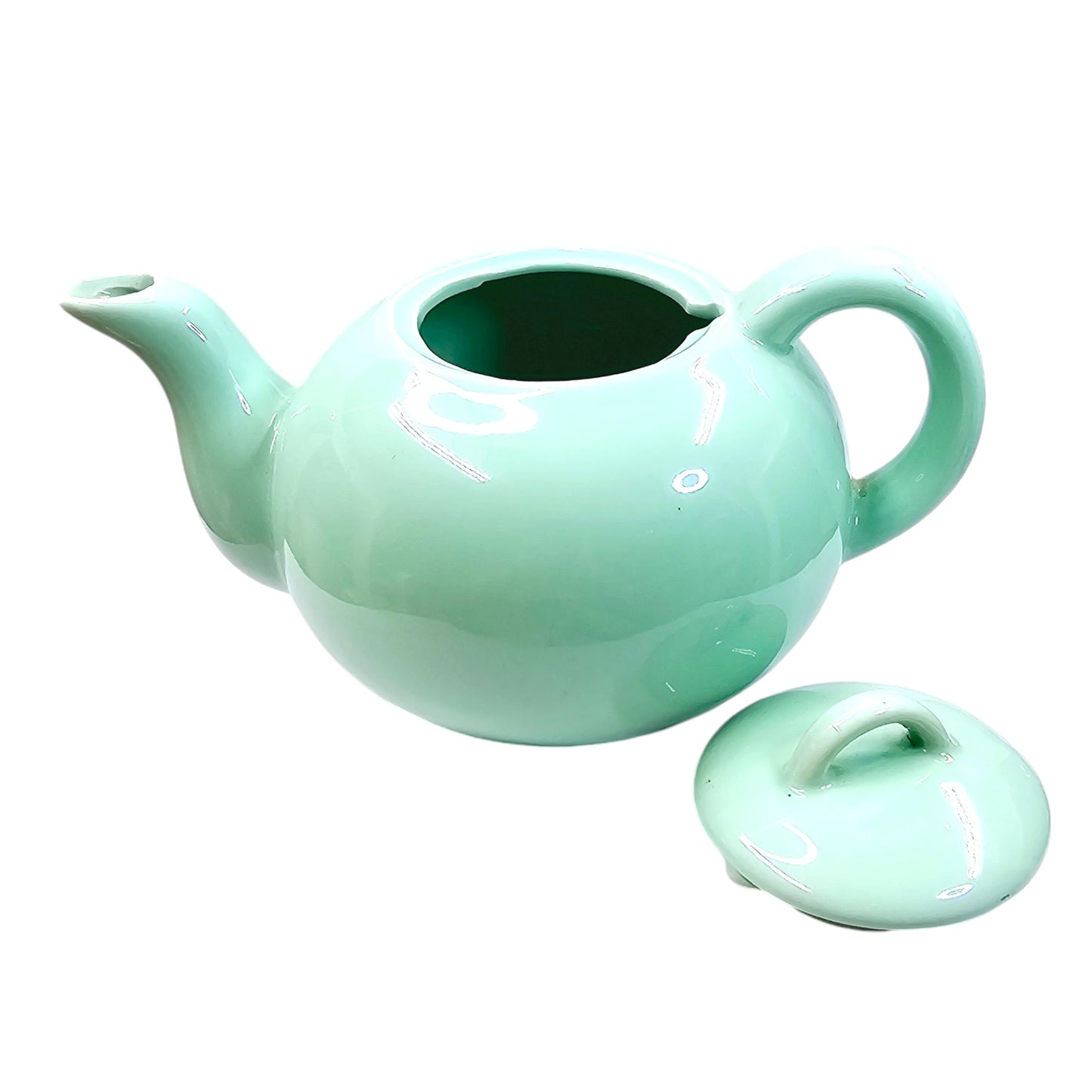 Vtg Teal Green Pastel Teapot- Open Lid Handle Glazed-Studio Made