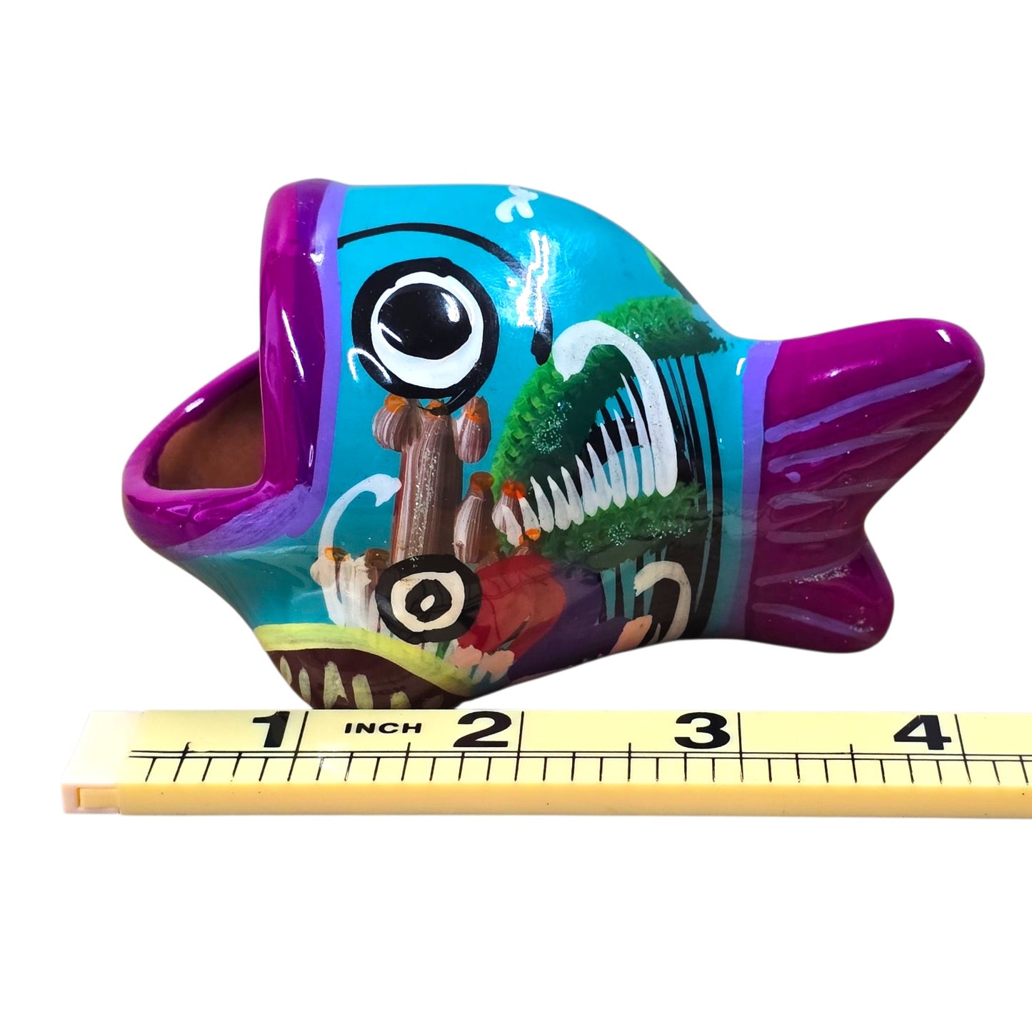 Vtg Mexican Folk Art Fish Vase Hand Painted Pottery Colorful Decor