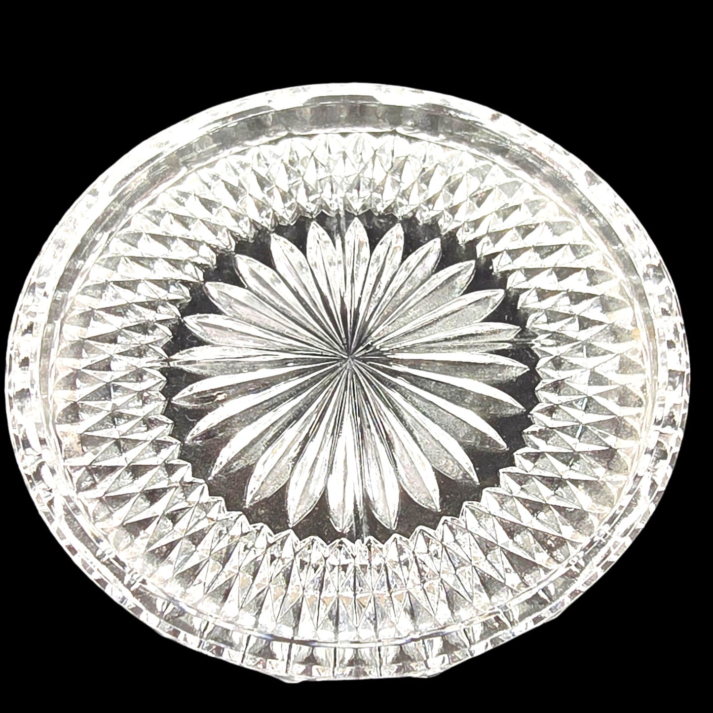 Vintage Clear Glass Coaster Set, Diamond Cut Coasters Set of 6