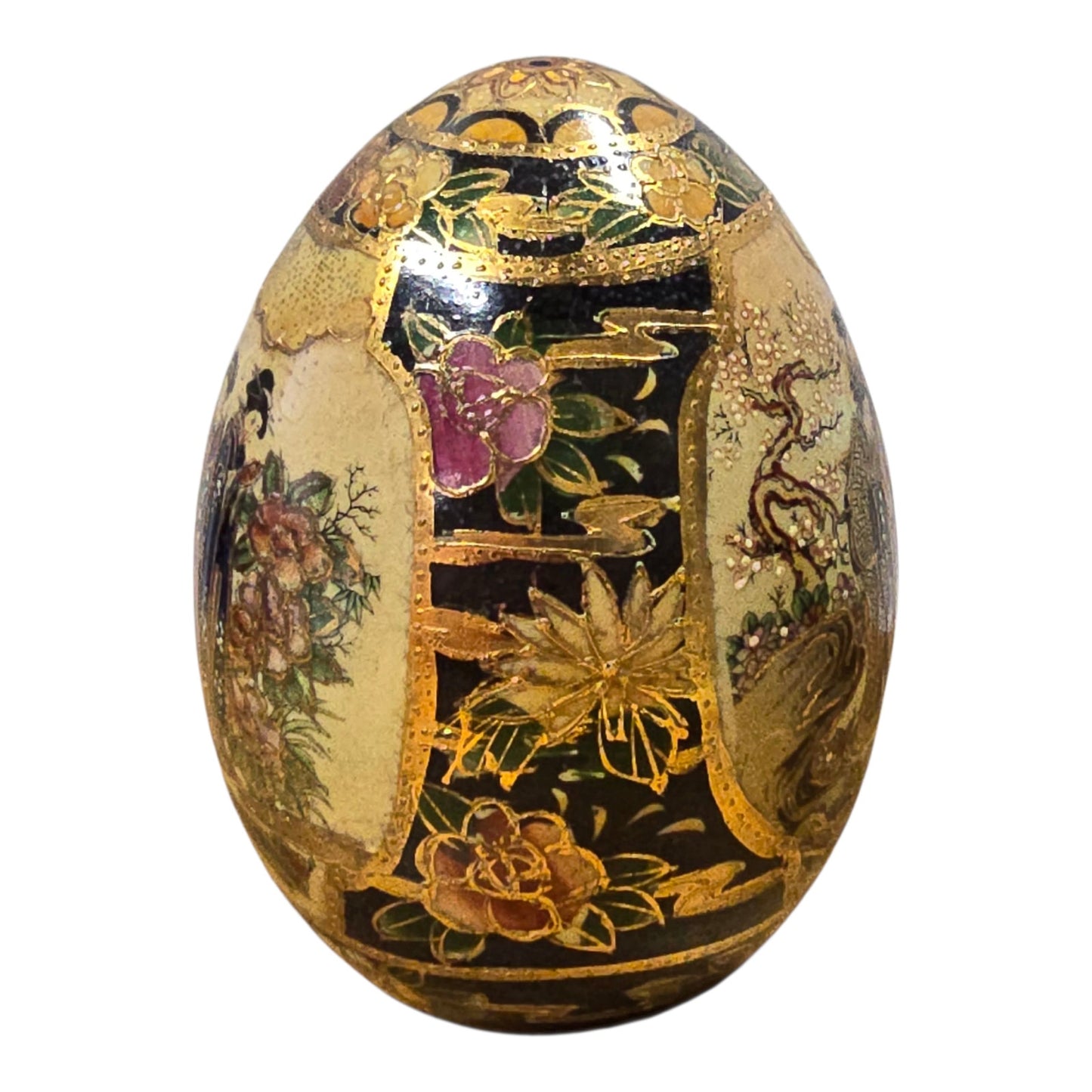 Vtg Satsuma Egg Figurine Hand Painted Geisha Floral Gilt Japan Ceramic