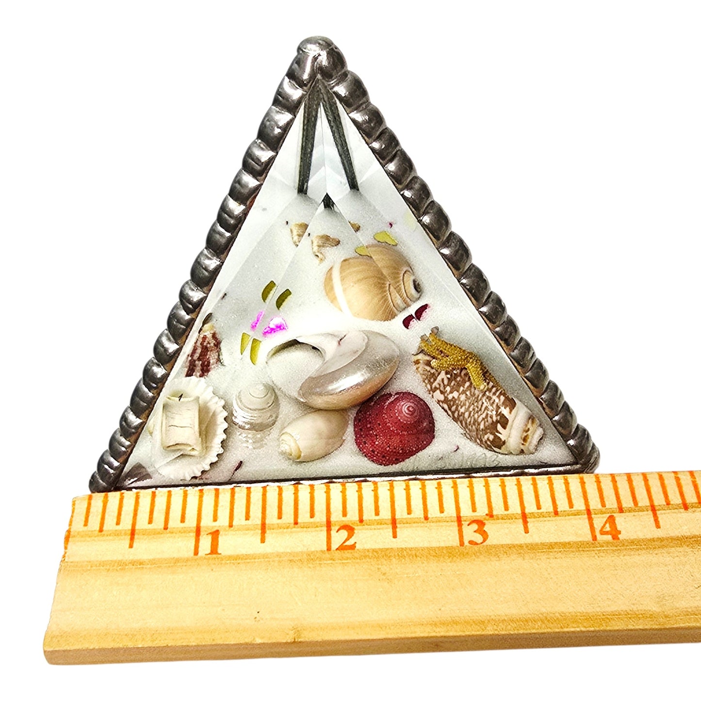 Signed J & J 1993 Glass Sand Prism Valentine's Shell Heart Confetti Art Coastal