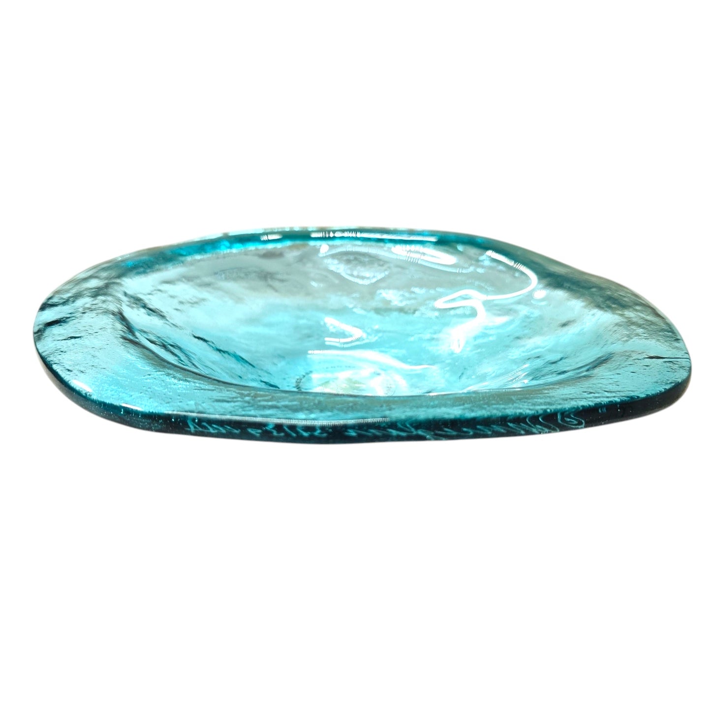 Annieglass Oval Platter, Leaf Dish Handcrafted Artisan Glass Made in USA, Textured Ribbed Glass