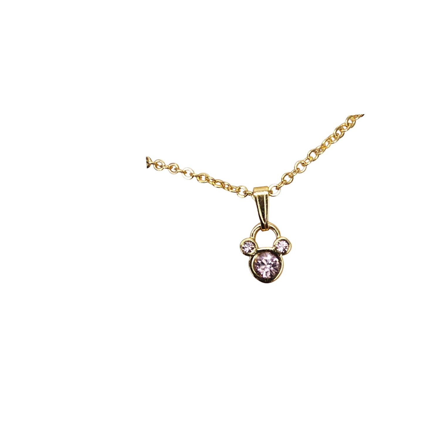 * Disney CZ Mickey Pendant Necklace Gold Tone with Pink CZ Marked Disney 16"