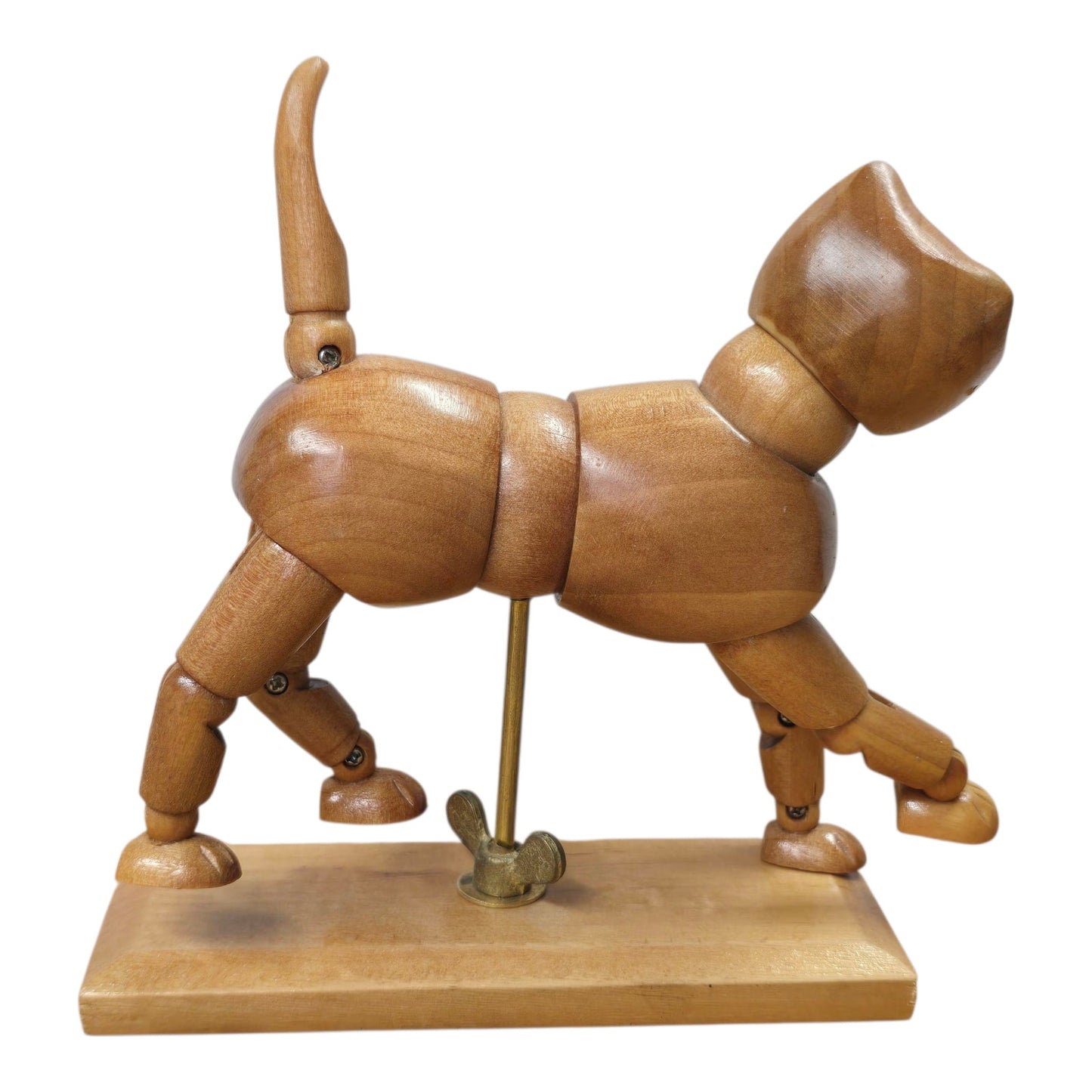 Vintage Articulated Wooden Cat Model Artist Mannequin Figurine Poseable on Stand