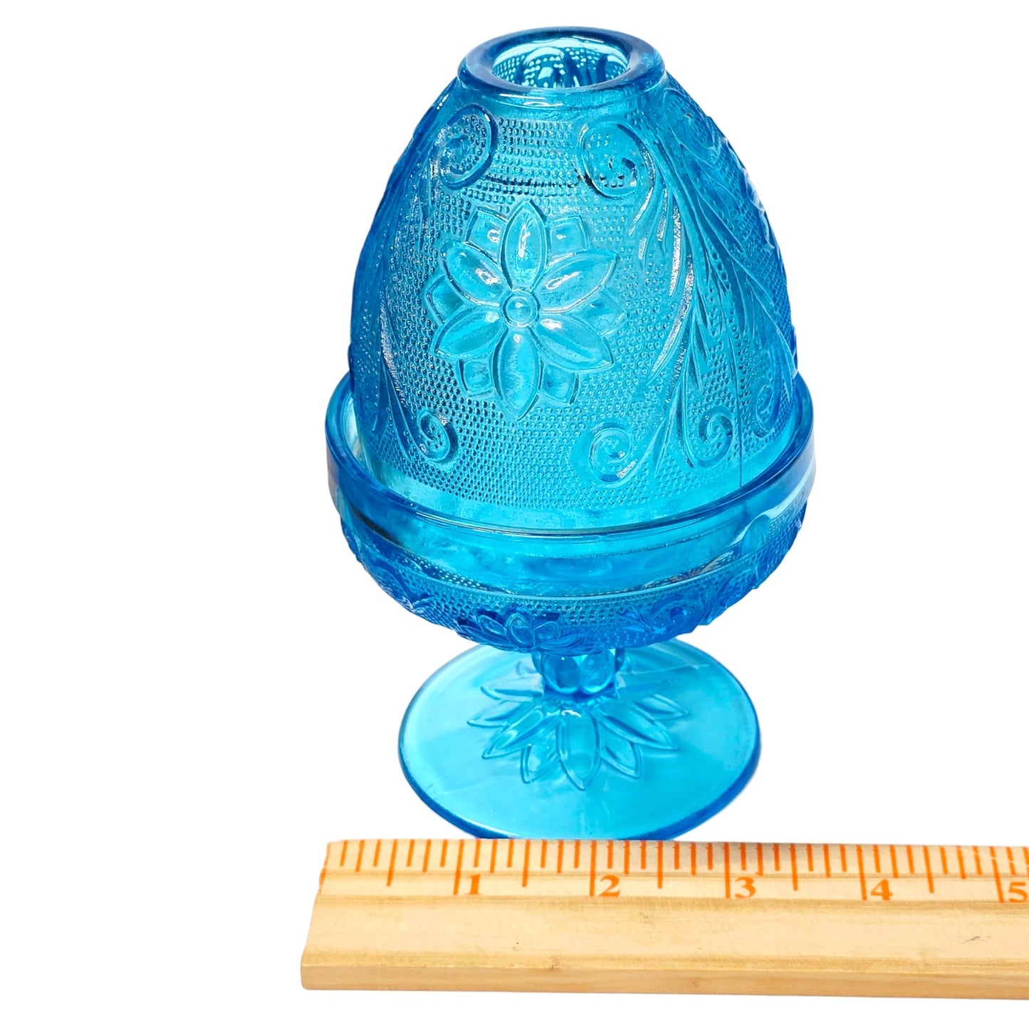 Vintage Indiana Glass Fairy Lamp "Horizon" Aqua Blue Floral Tiara Exclusives