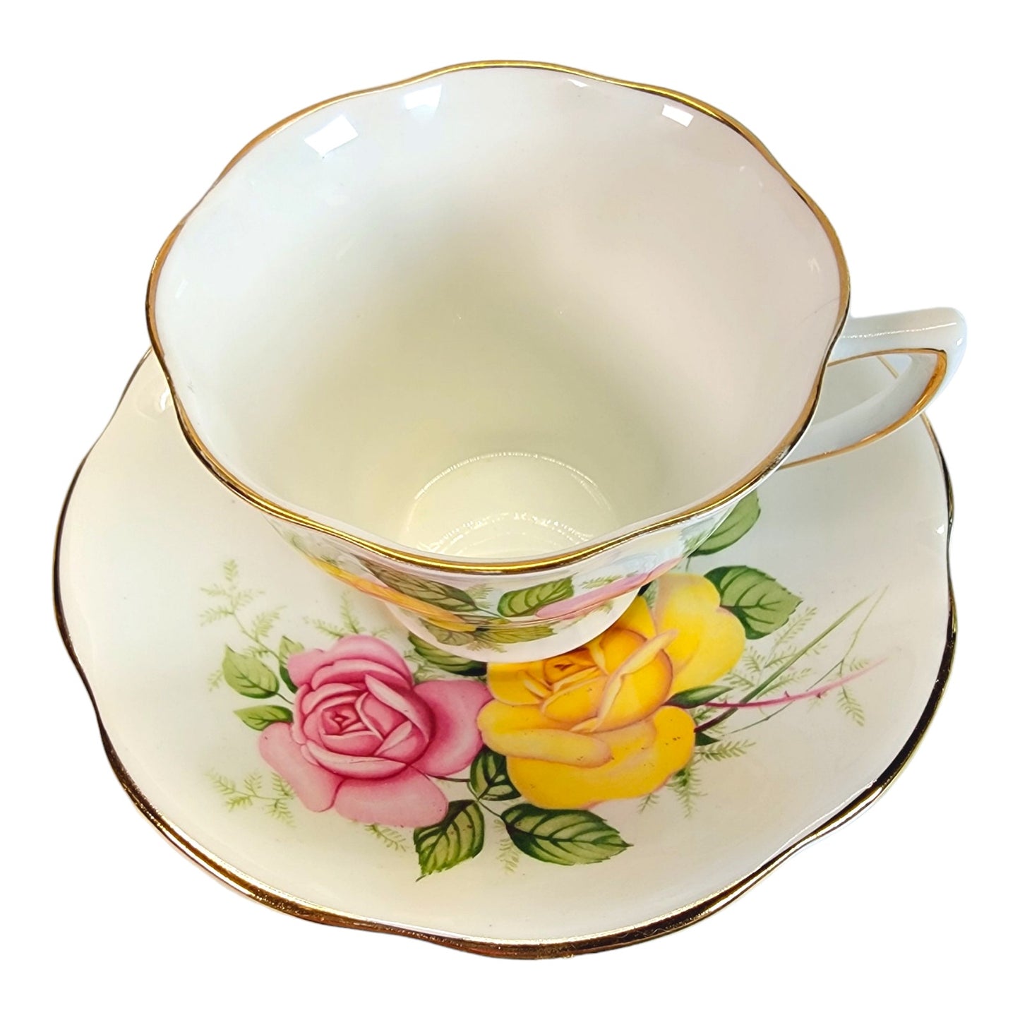Royal Seagrave Bone China Teacup and Saucer, Pink and Yellow Roses