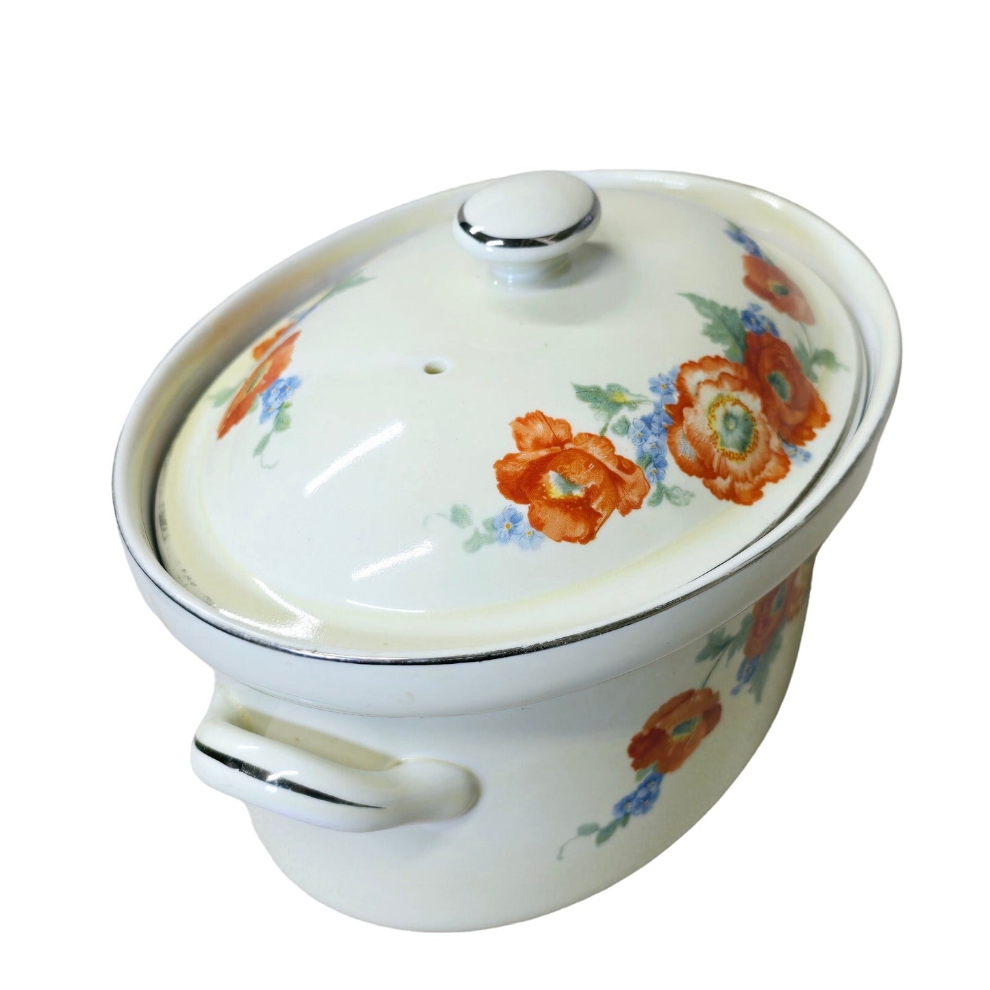 Vtg Hall's Superior Kitchenware Oval Poppy Lidded Casserole Dish