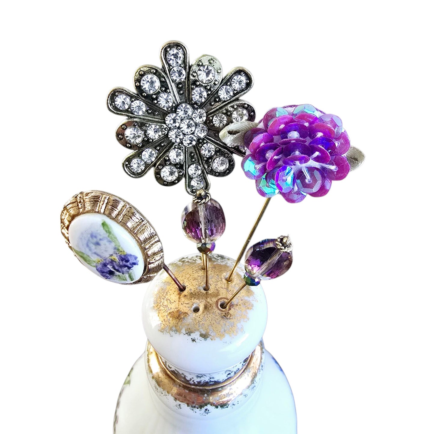 Vintage Shafford Forget Me Not Salt Shaker Hat Pin Display