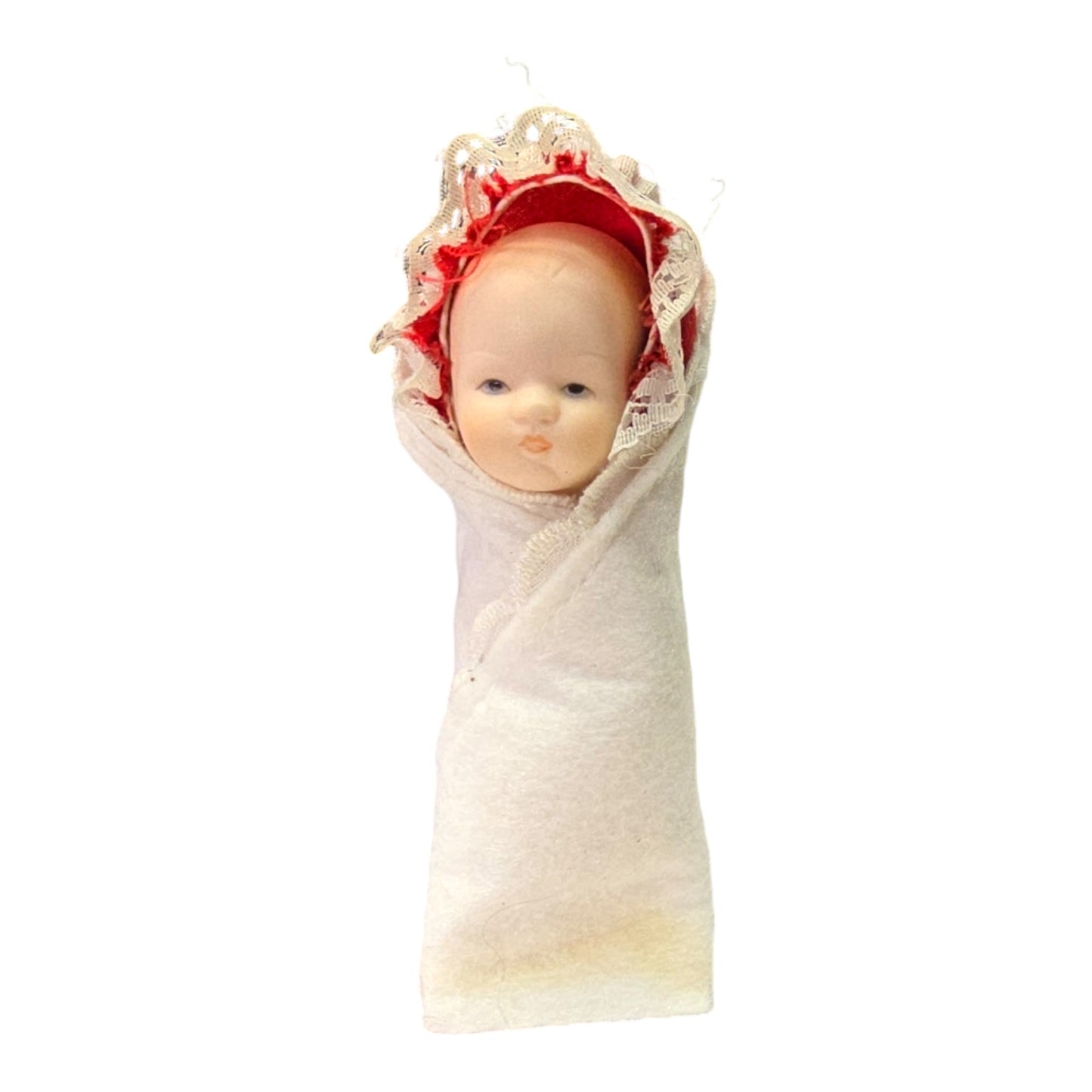 Vintage Porcelain Baby wrapped in Blanket, 4" L