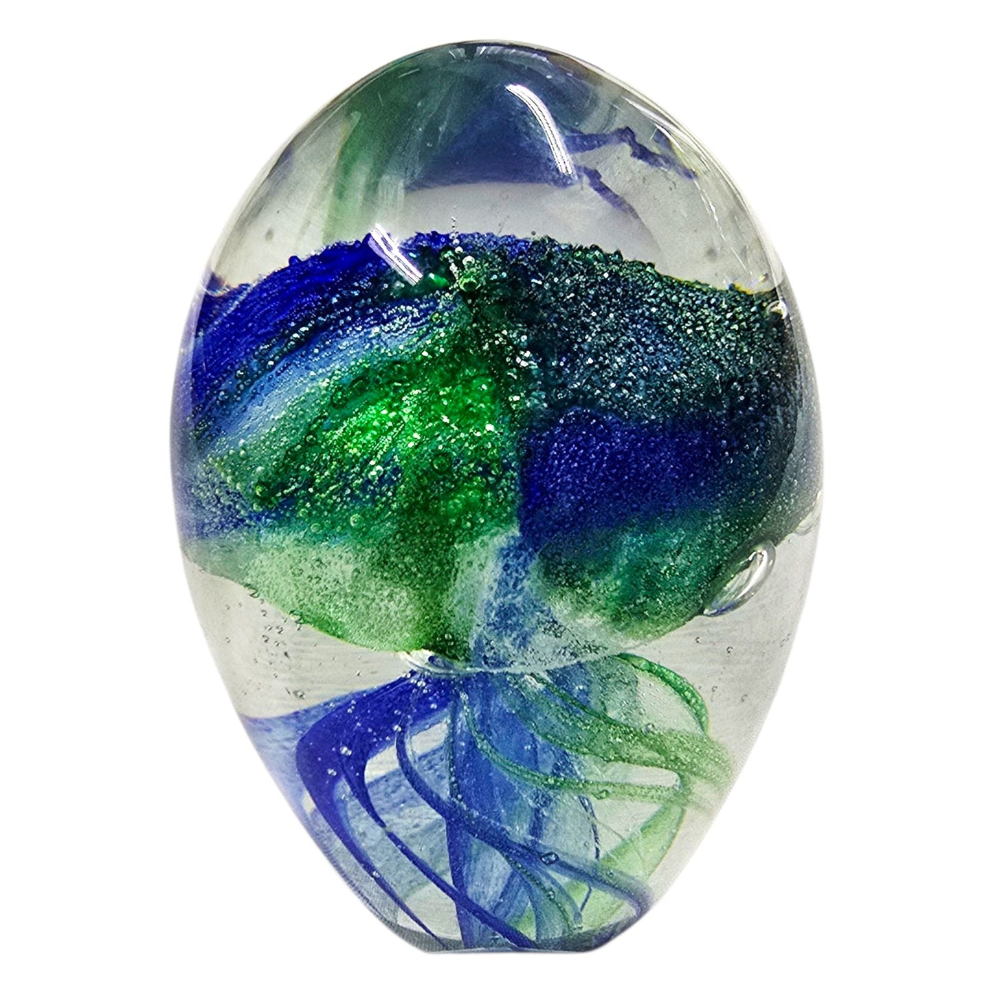 AS IS Hand-Blown Art Glass Jellyfish Paperweight, Glows 3" H
