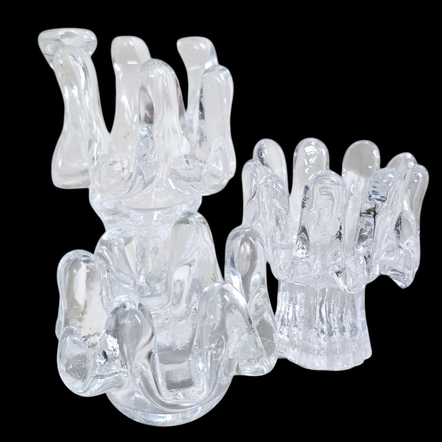 Set of 3 Handblown Randsfjord Glass Norway Special Crystal Sunflower Ice Votive Holder