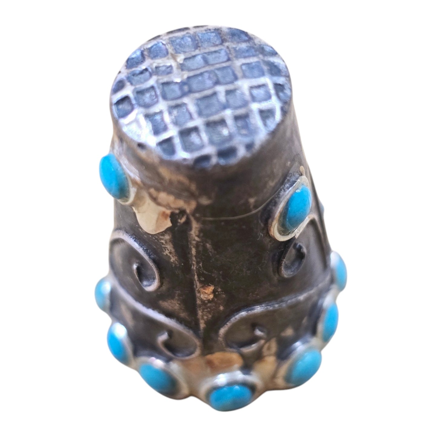 925 Sterling Silver Thimble with Turquoise Cabochon Marked Made in Mexico