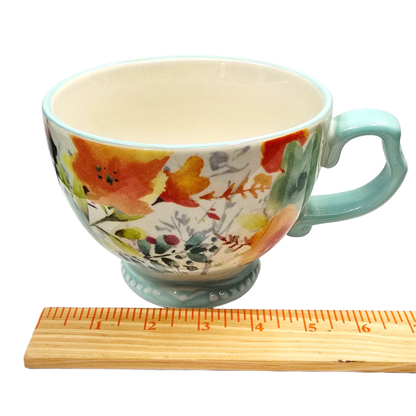 Pioneer Woman Willow 27oz Ceramic Cup Mug Floral Mint Handle Farmhouse Kitchen