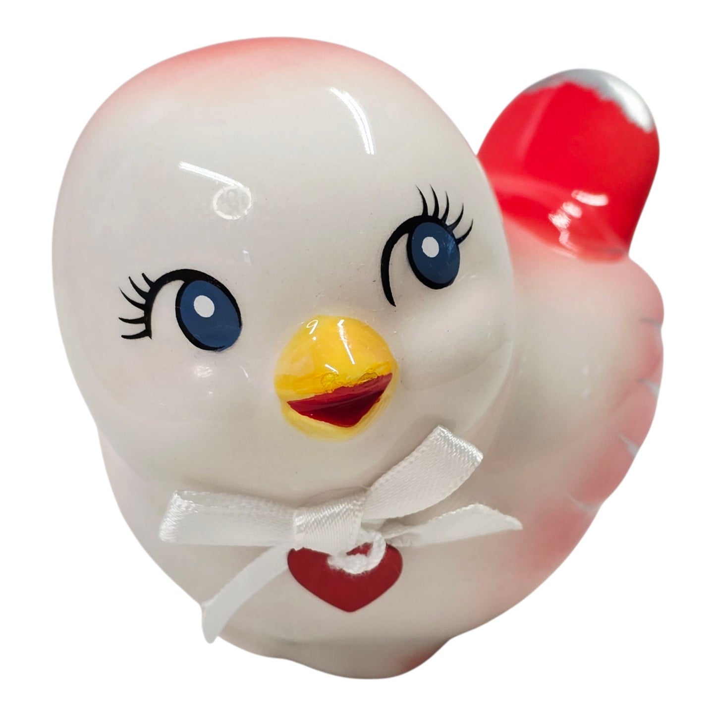 Ceramic Vintage-Inspired Baby Bird, Pink and Red Kitschy Bird Pudgy Baby Bird
