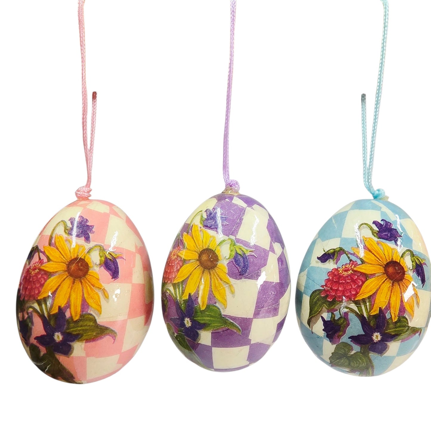 Set of 6 Vintage Easter Eggs Decoupage Paper Mache Ornaments Shabby Chic