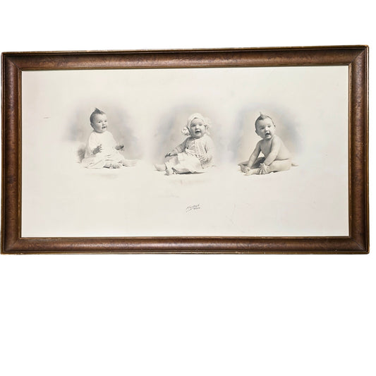 Antique 3 Pose Hartsook Baby Photos, Framed, Adorable Triplets