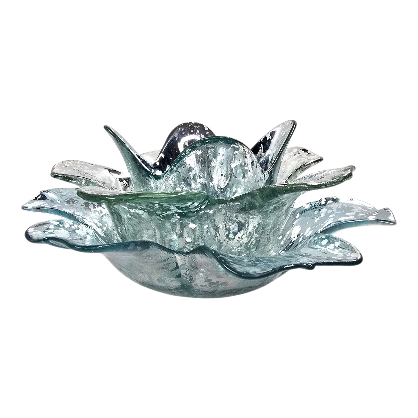 Aqua Silver Mercury Glass Lotus Bowl Glam Candle Holder Centerpiece Decor