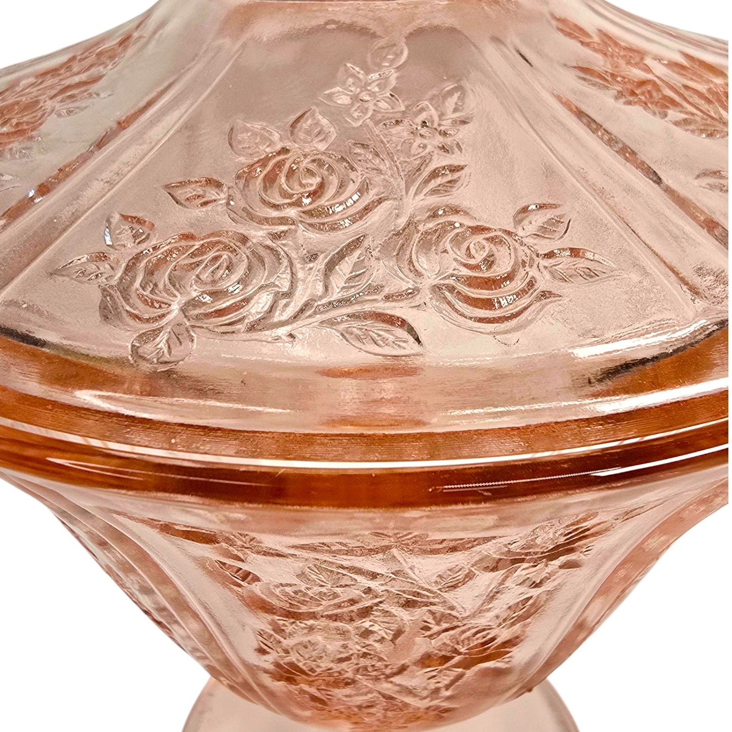 Vintage Sharon Pink Rose Lidded Compote Federal Glass, Pink Depression Glass