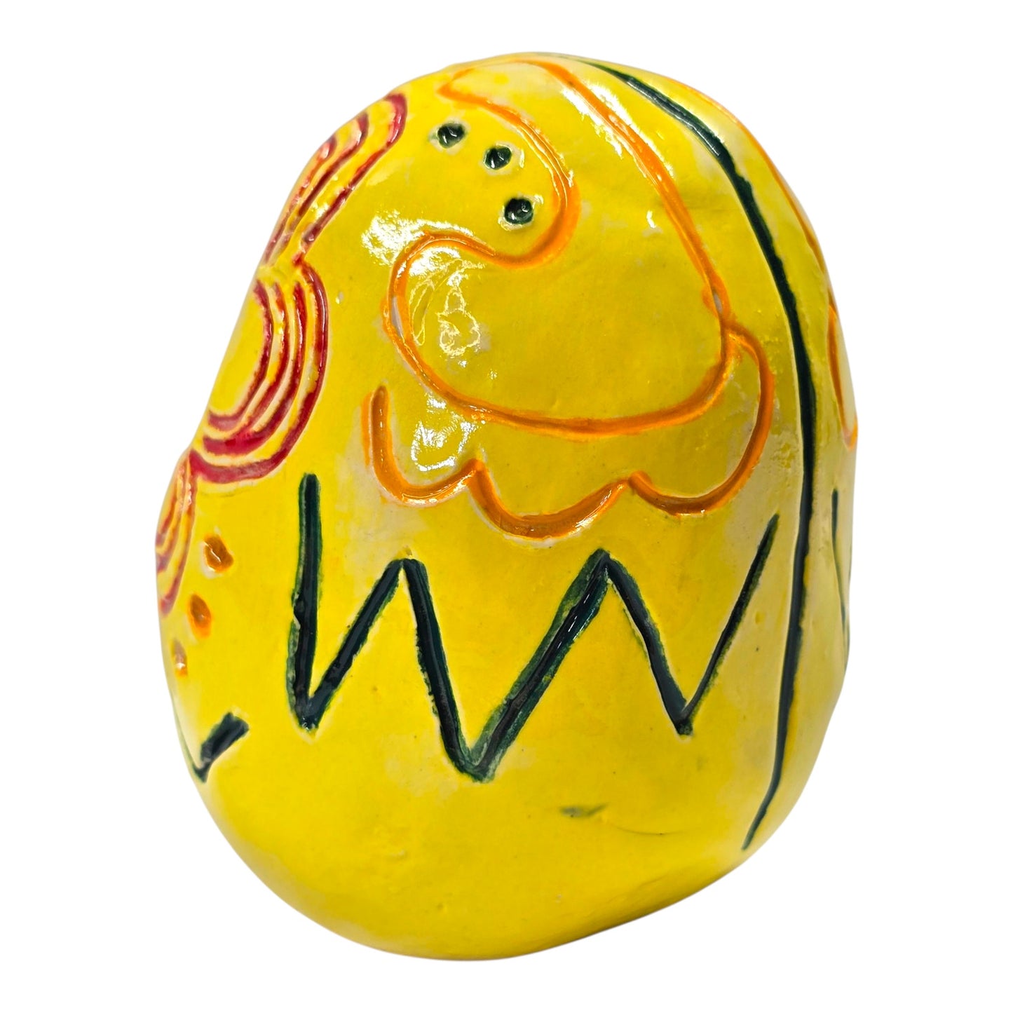 Hand Painted Ceramic Sugar Skull Dia de los Muertos Signed Folk Art Mexico Heavy