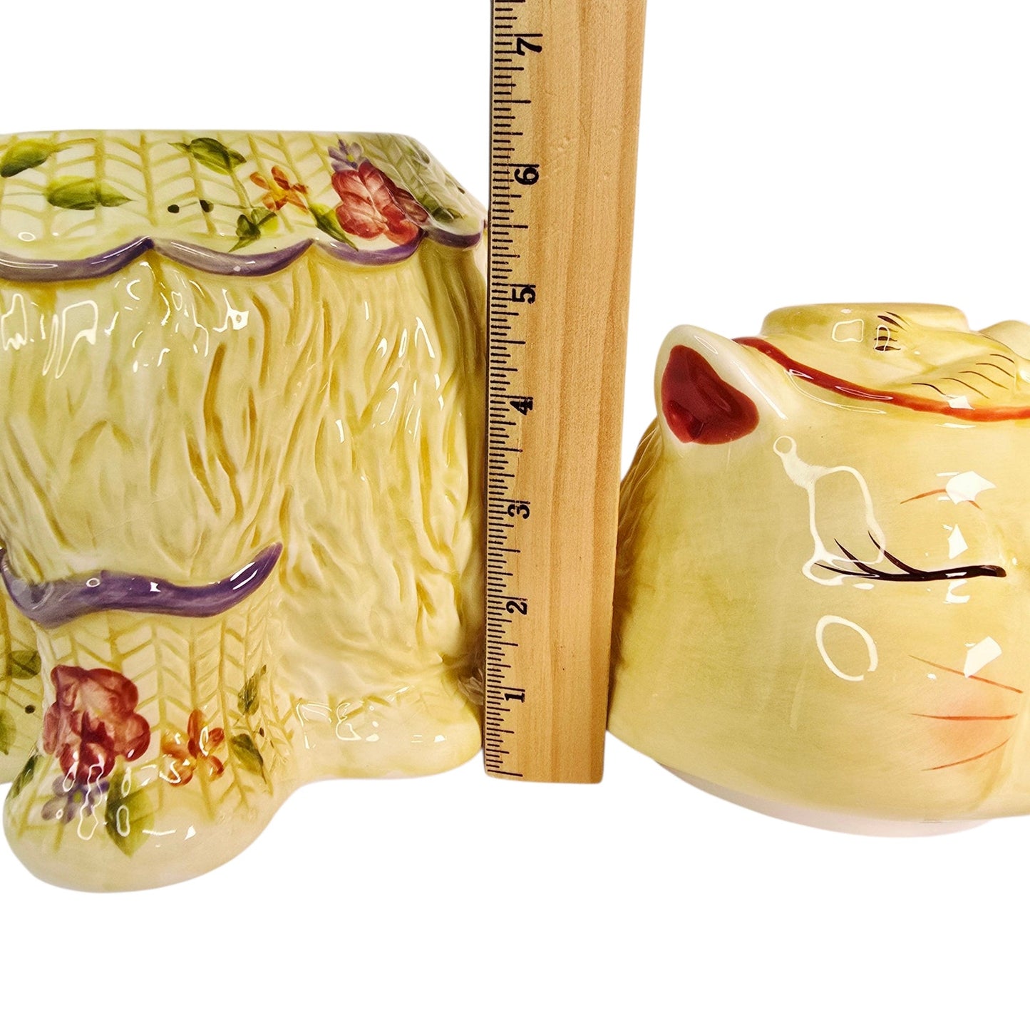 Block Puss 'n Boots Ceramic Cat Cookie Jar Floral Adorable Cat