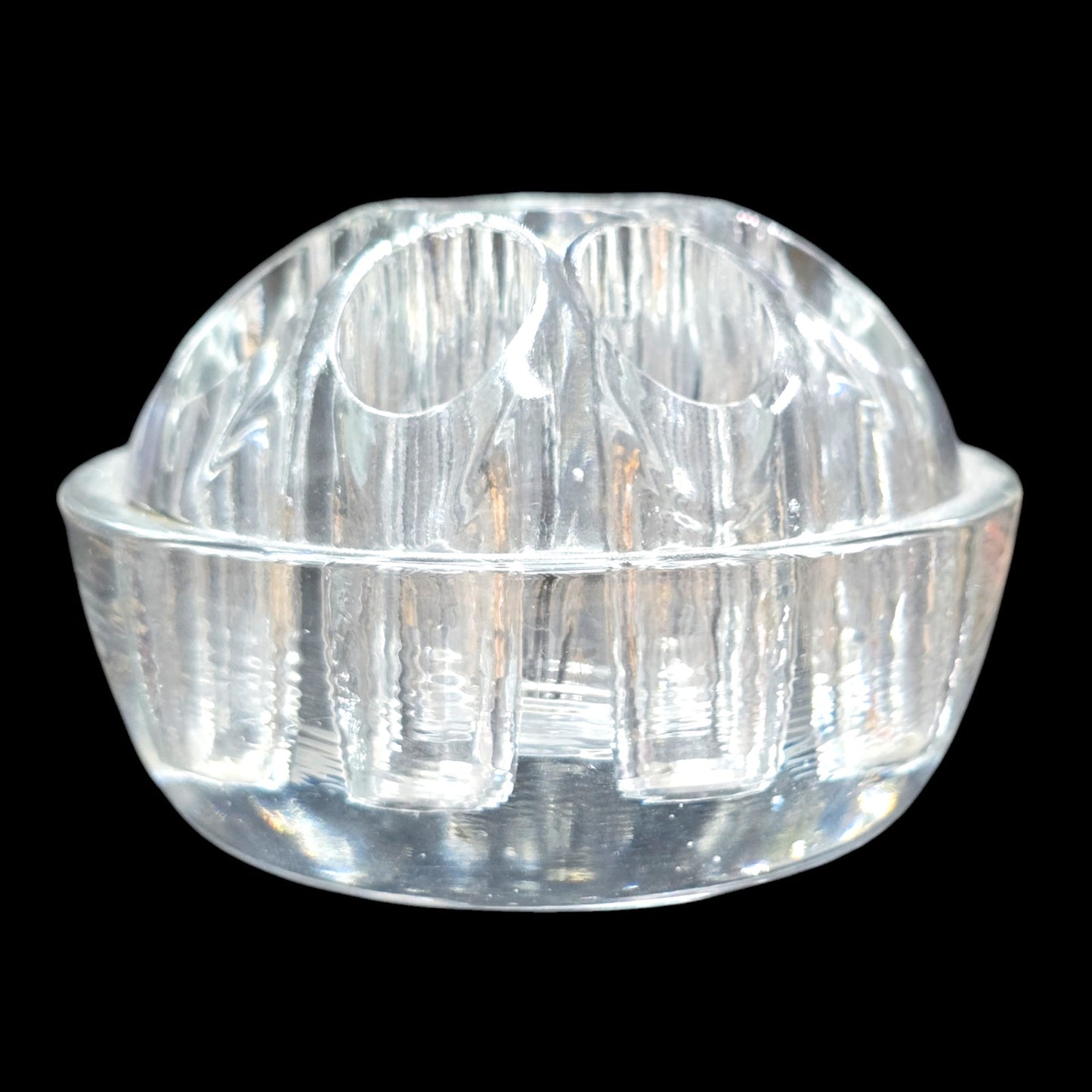 Vintage Domed Glass Flower Frog, 9 Holes, Lightly Glowy, 3" W