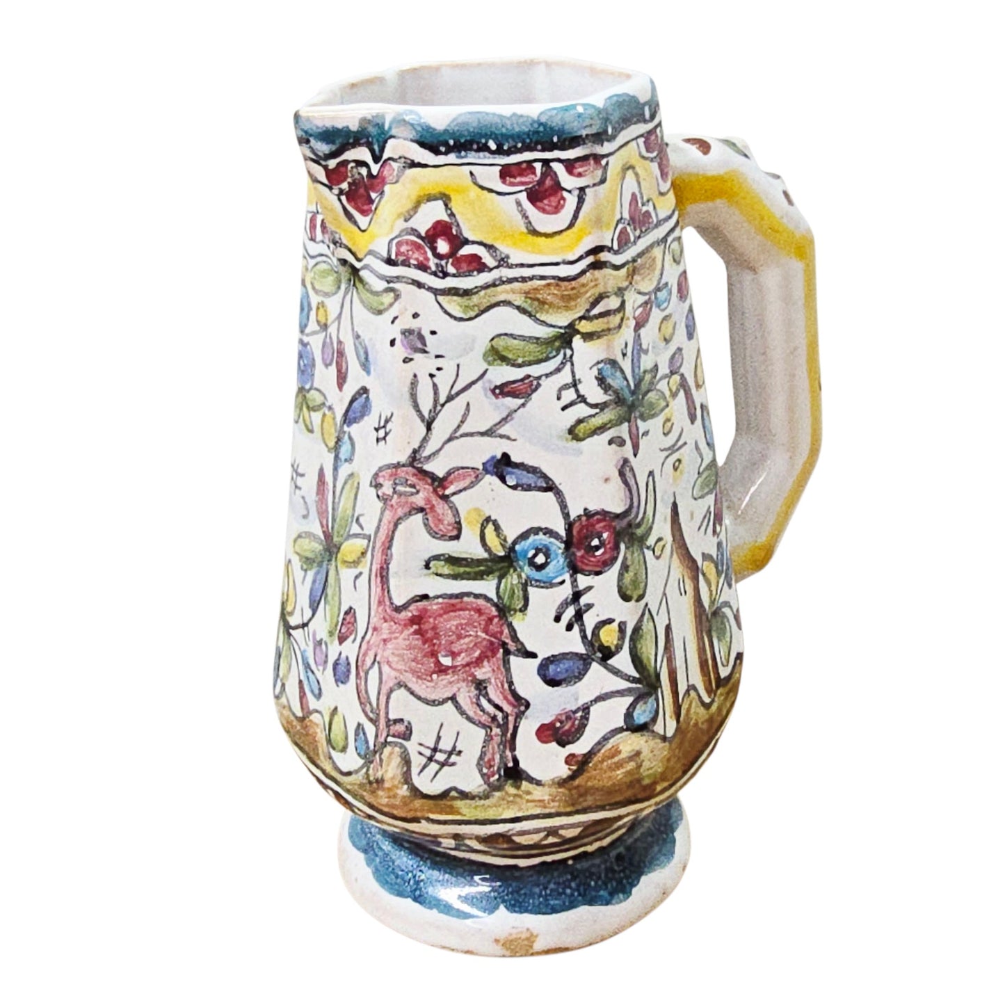 Gerardos Portugal Hand Painted Majolica Creamer Pitcher Deer Rabbit Floral 4.25"