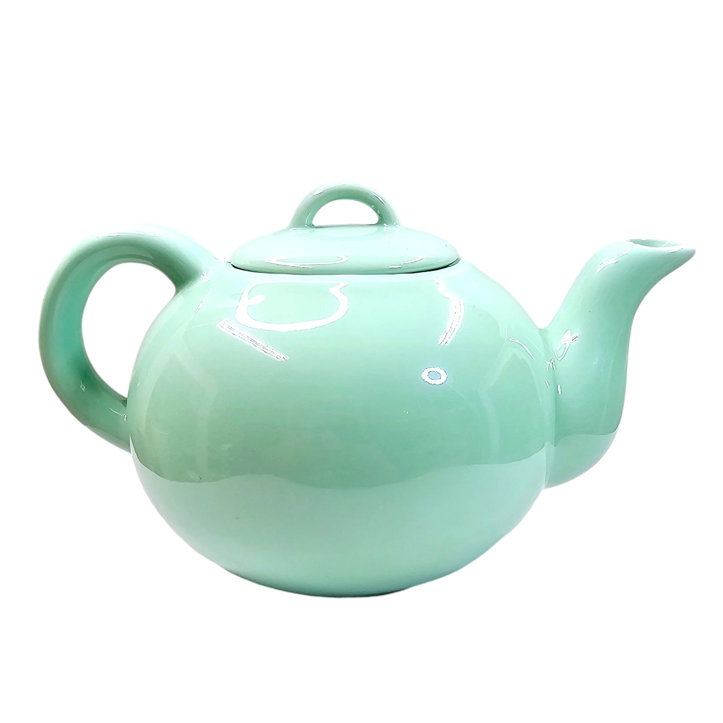 Vtg Teal Green Pastel Teapot- Open Lid Handle Glazed-Studio Made