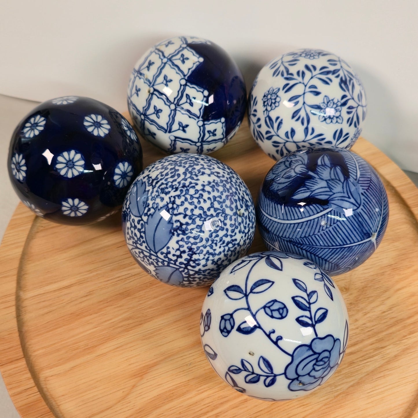 Blue and White Ceramic Decorative Carpet Balls - Set of 6