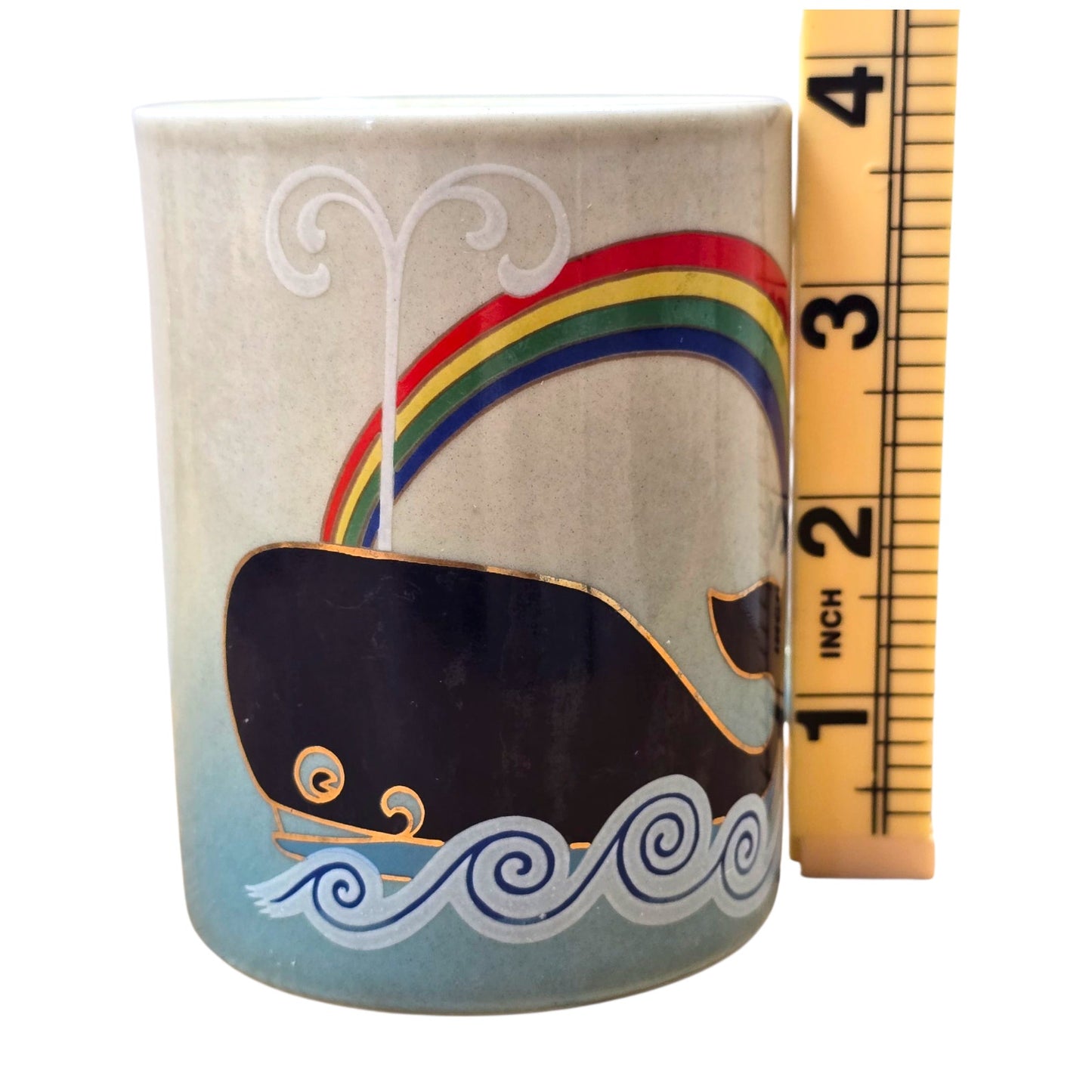 Vintage Otagiri Whale Rainbow Coffee Mug Japan Ceramic Stoneware 1970s