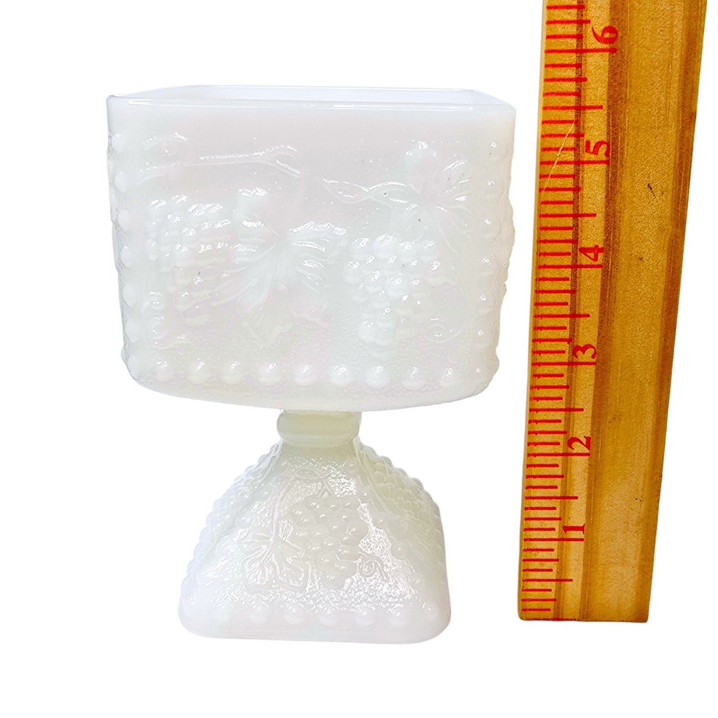 Vtg Anchor Hocking Milk Glass Pedestal Compote Grape Harvest Footed Candy Dish