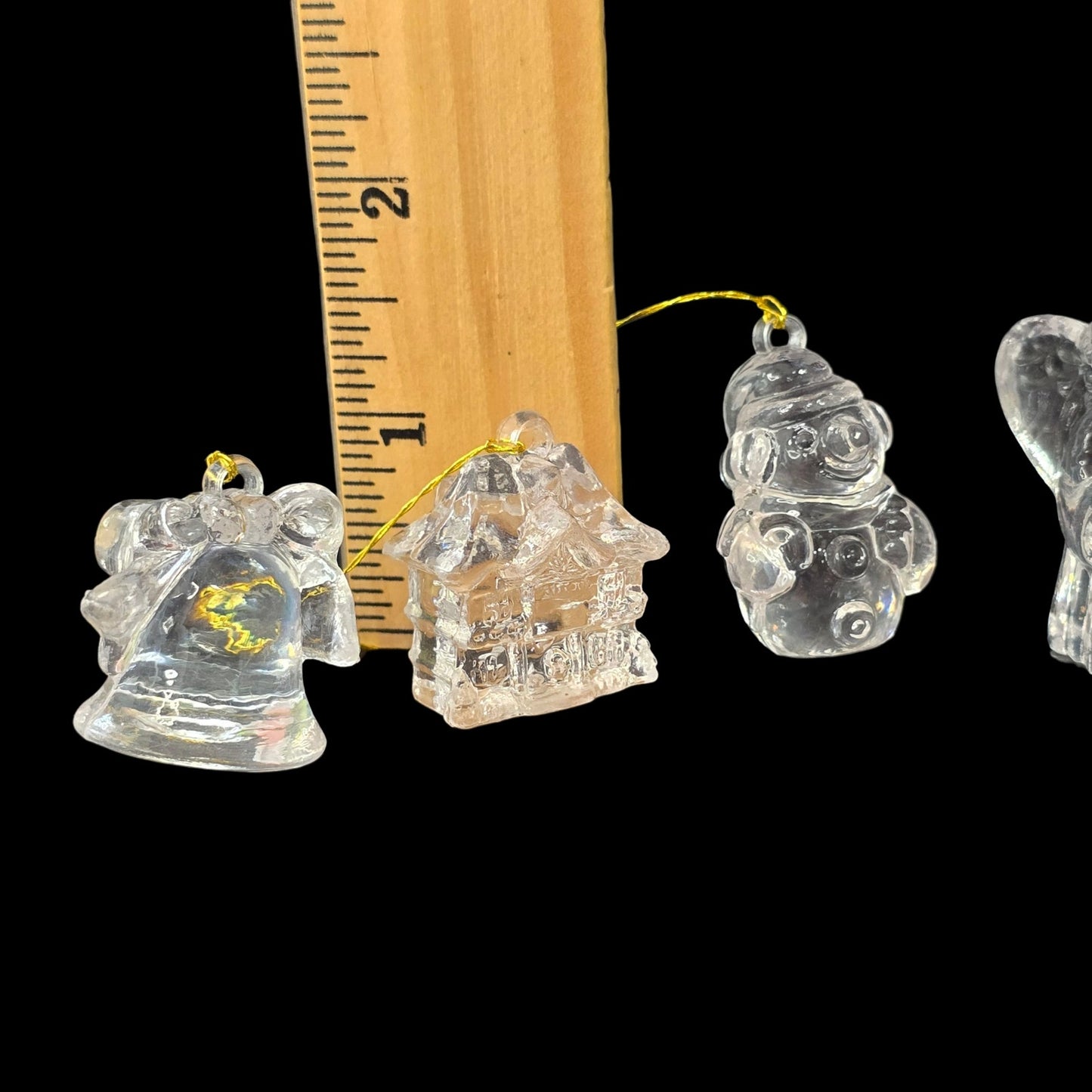Set of 6 Vintage Miniature Clear Acrylic Christmas Ornaments