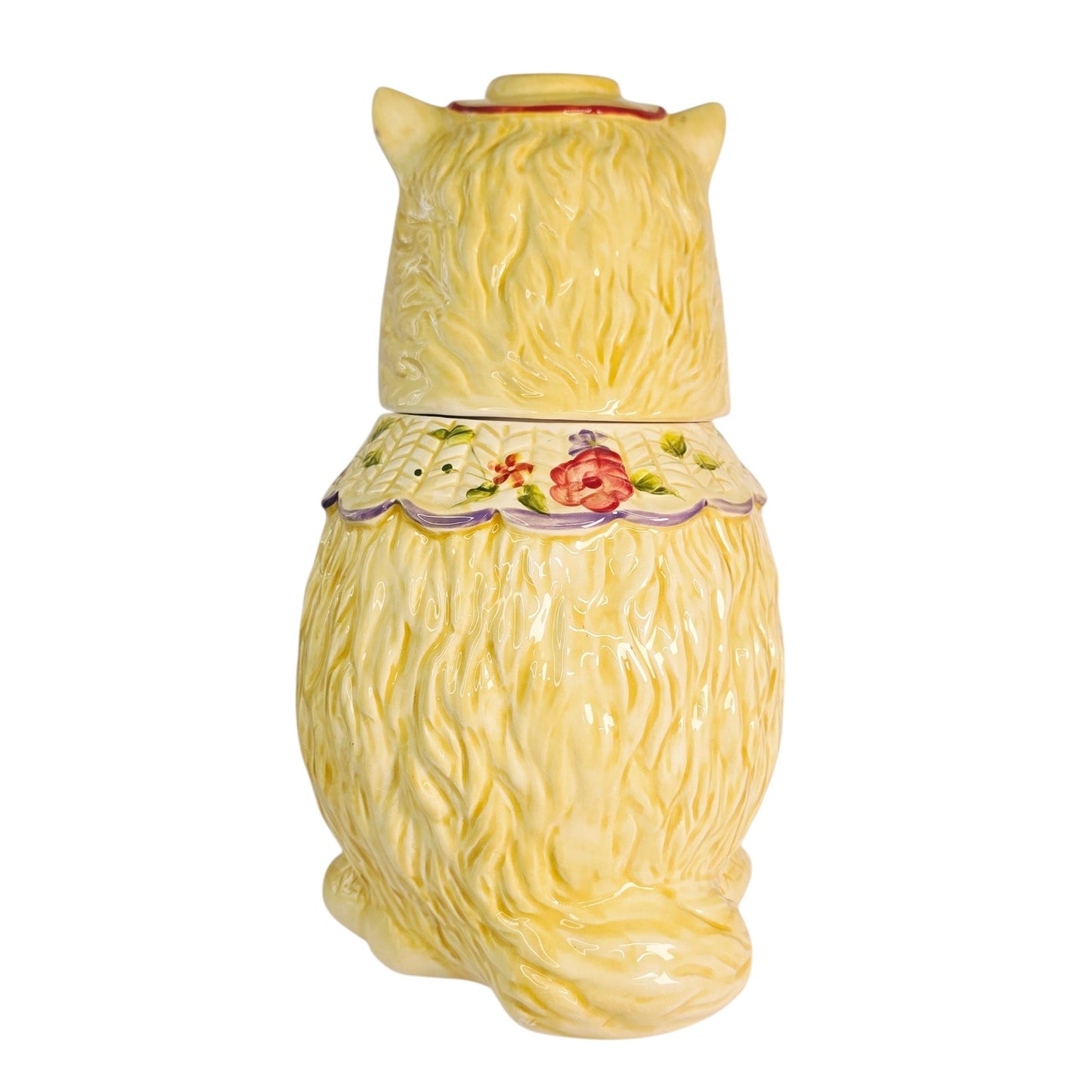 Block Puss 'n Boots Ceramic Cat Cookie Jar Floral Adorable Cat