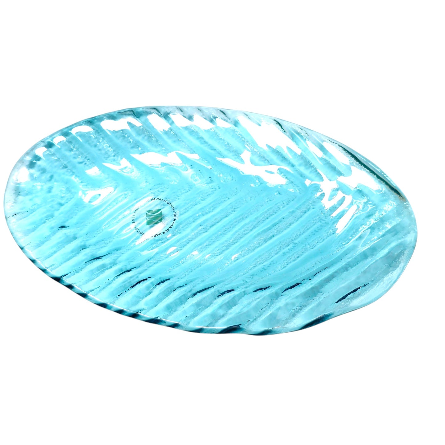 Annieglass Signed, Numbered, Oval Platter, Leaf Dish Handcrafted Artisan Glass Made in USA, Textured Ribbed Glass