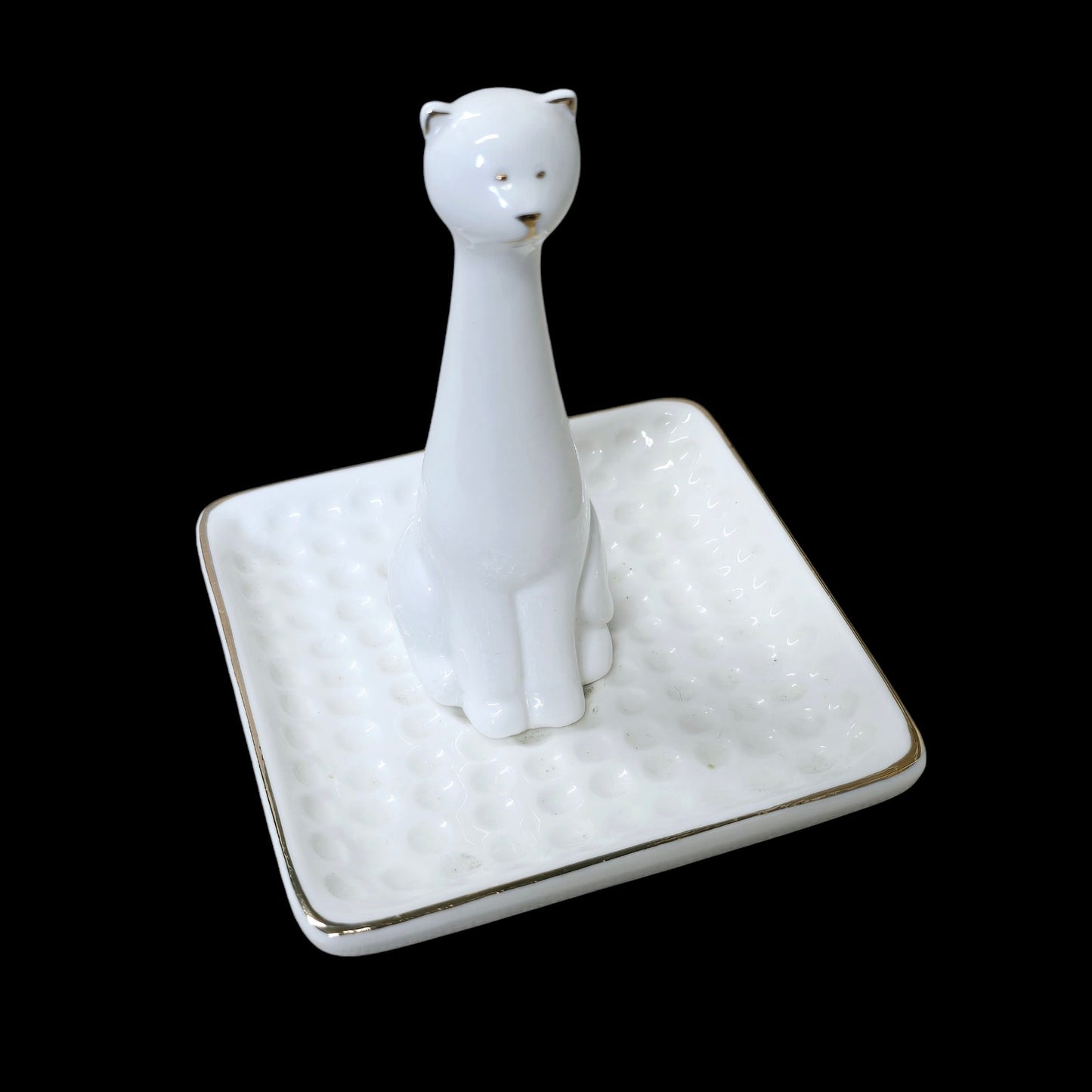 Sagebrook Home Porcelain White Gold Cat Square Ring Holder
