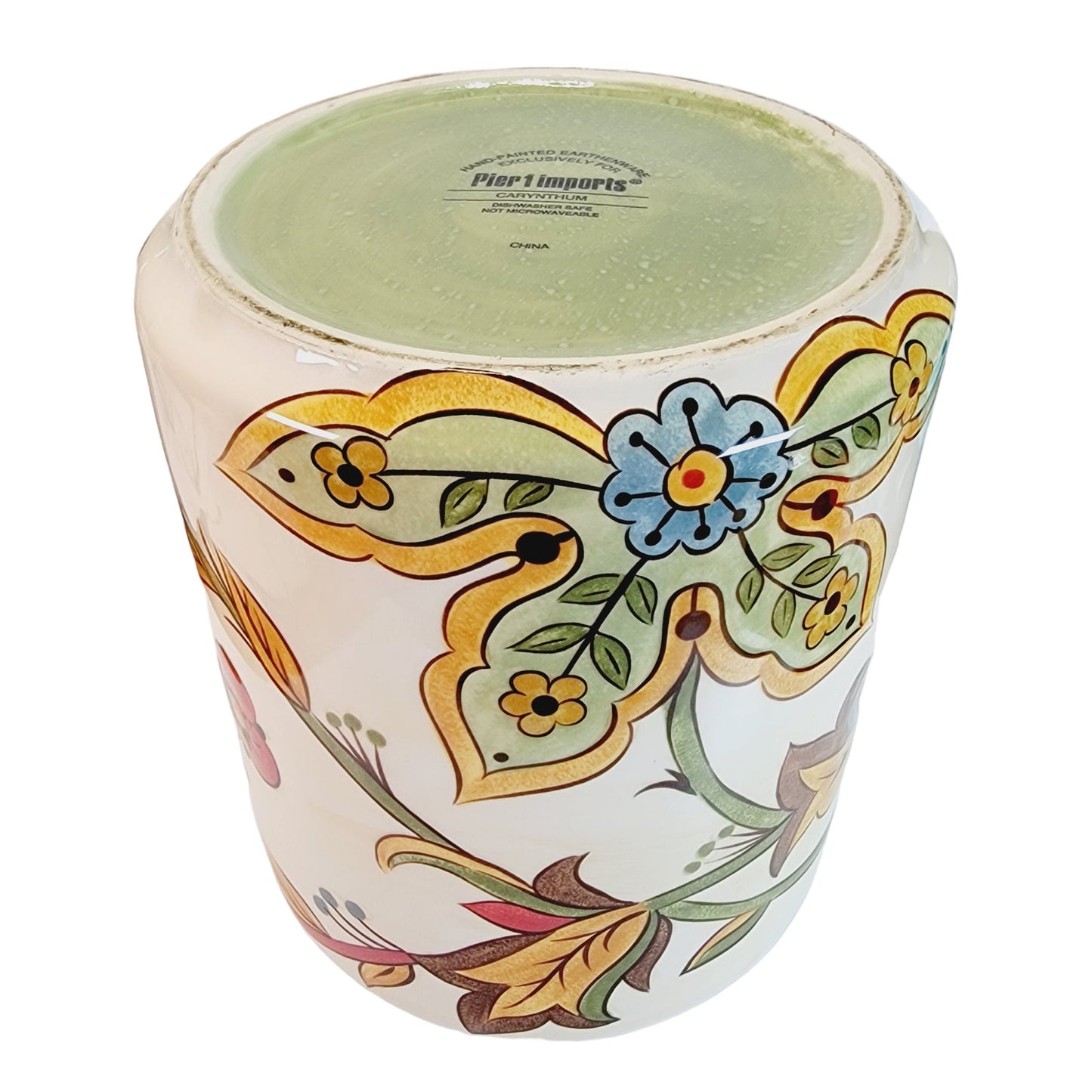 Vintage Pier 1 Carynthum Cookie Jar & Lid Hand-Painted Earthenware 10"