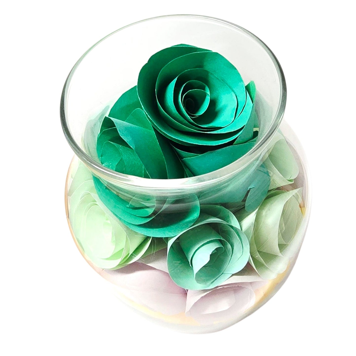 Handmade Paper Flower Bouquet in Glass Vase Colorful Rolled Roses Boho Artisan