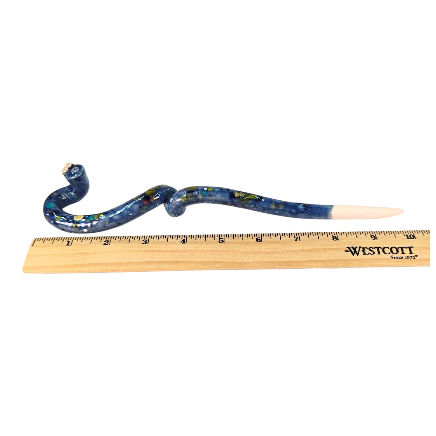 Adorable Worm Garden Stake Blue Pottery Worm Stake Whimsical Colorful Unique