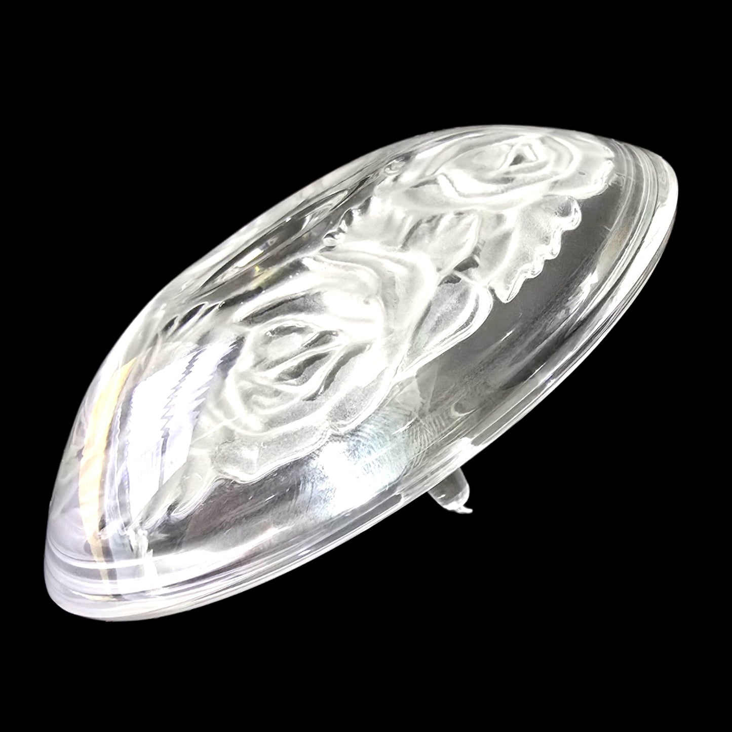 Vintage Clear Glass Ring Holder Dish with Frosted Rose Design Jewelry Tray