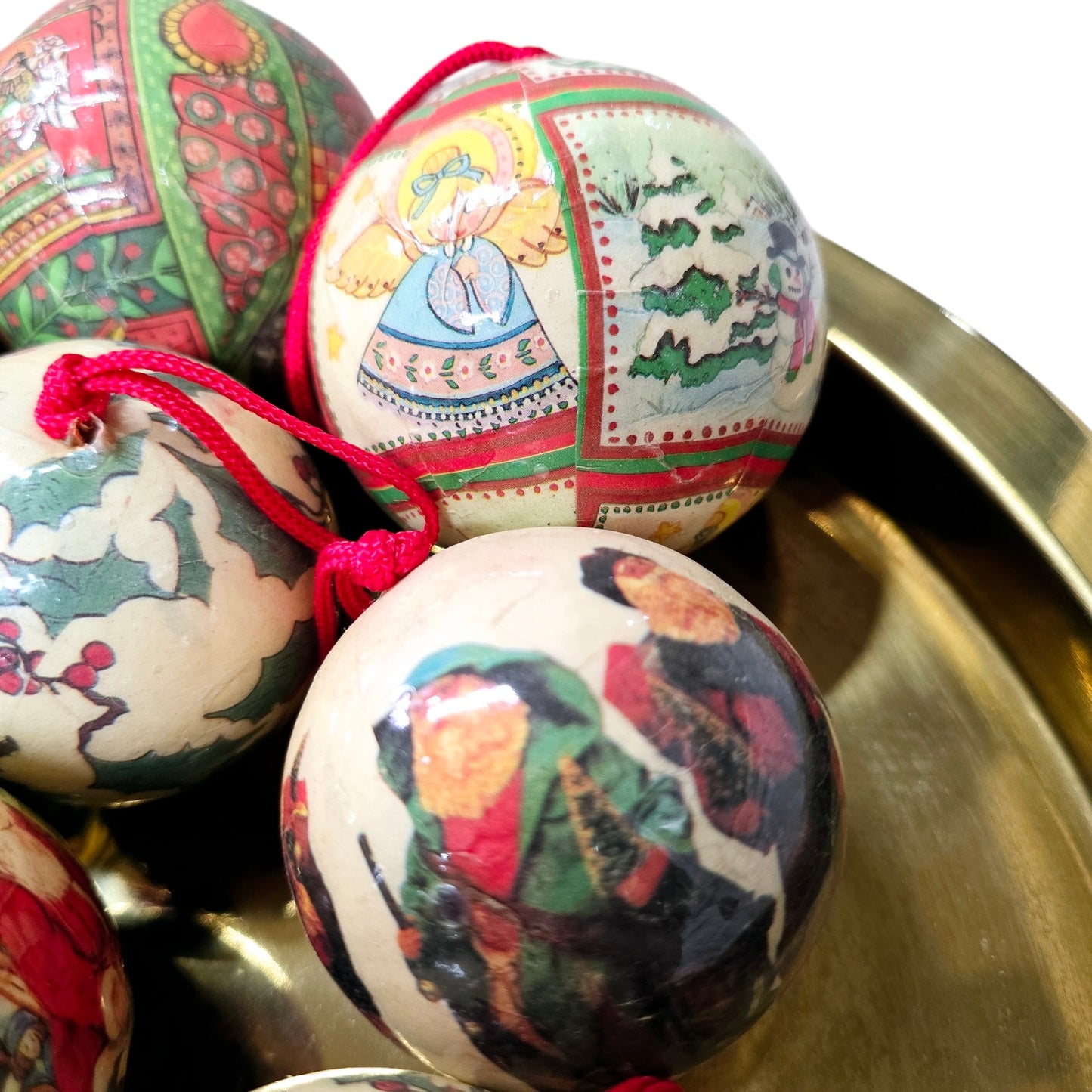 Lot of 16 Vintage Decoupage Paper Mache Christmas Ball Ornaments