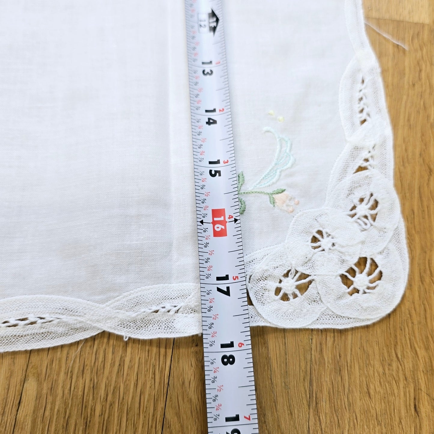 12 x 18" Lace Trim Floral Embroidered Table Mat, Hankerchief