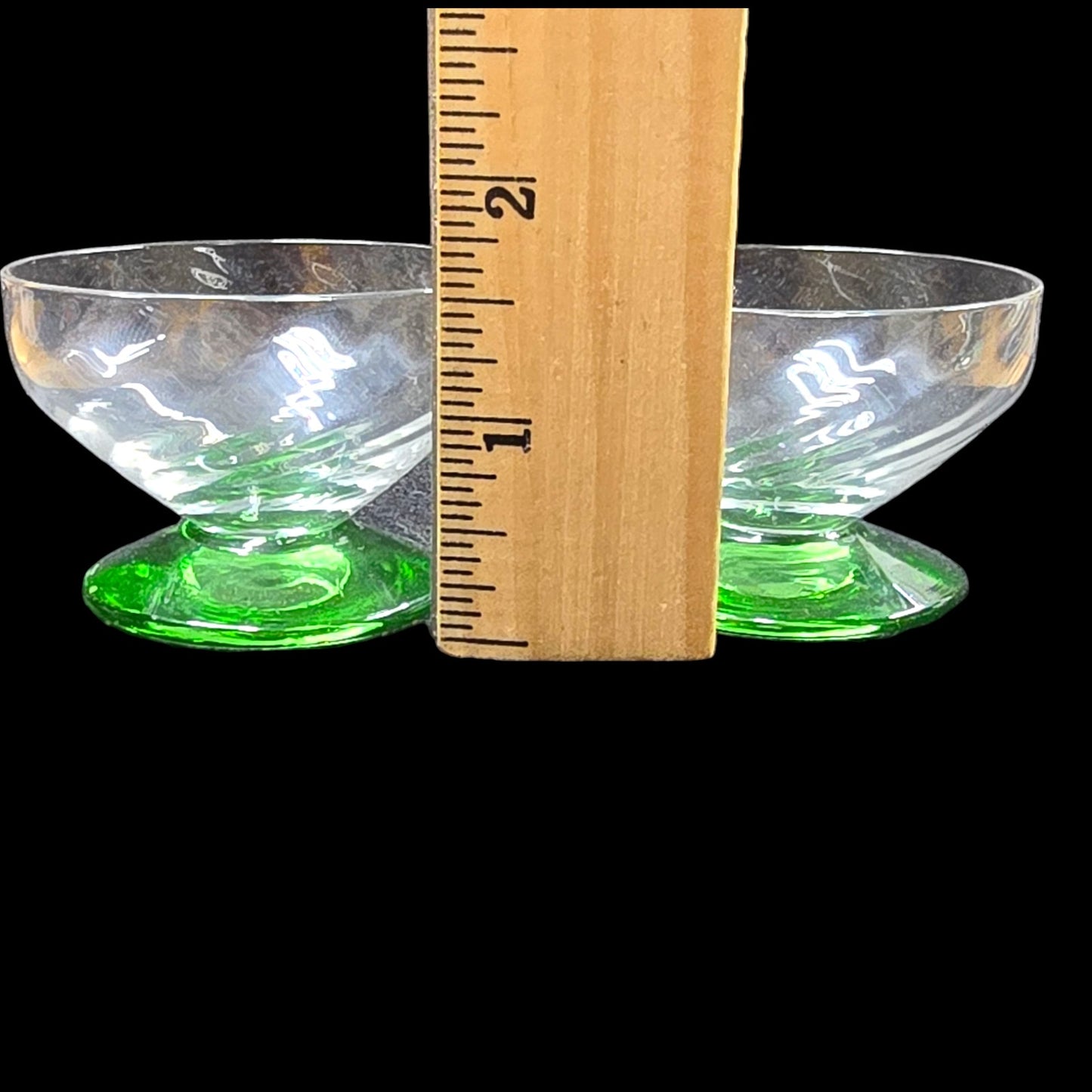 Vtg Uranium Glass Open Salts, 1.5" H, Optic Green Glass Pedestal Mini Glass Cups