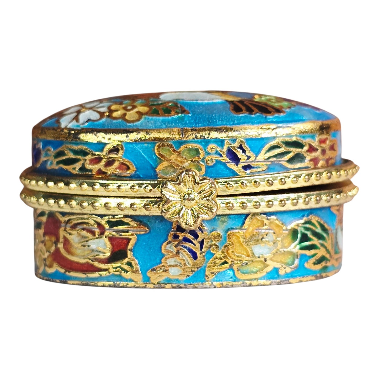 Vintage Cloisonne Trinket Box - Hummingbird & Flowers