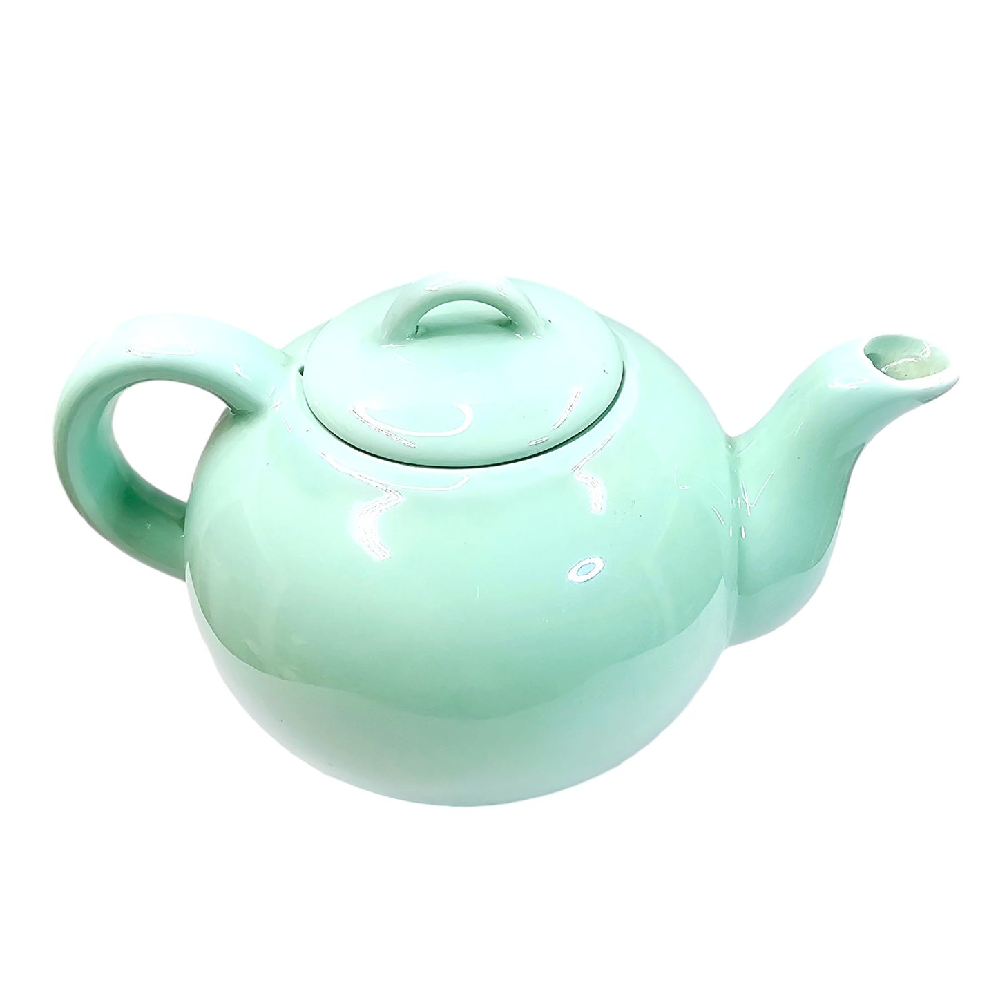 Vtg Teal Green Pastel Teapot- Open Lid Handle Glazed-Studio Made