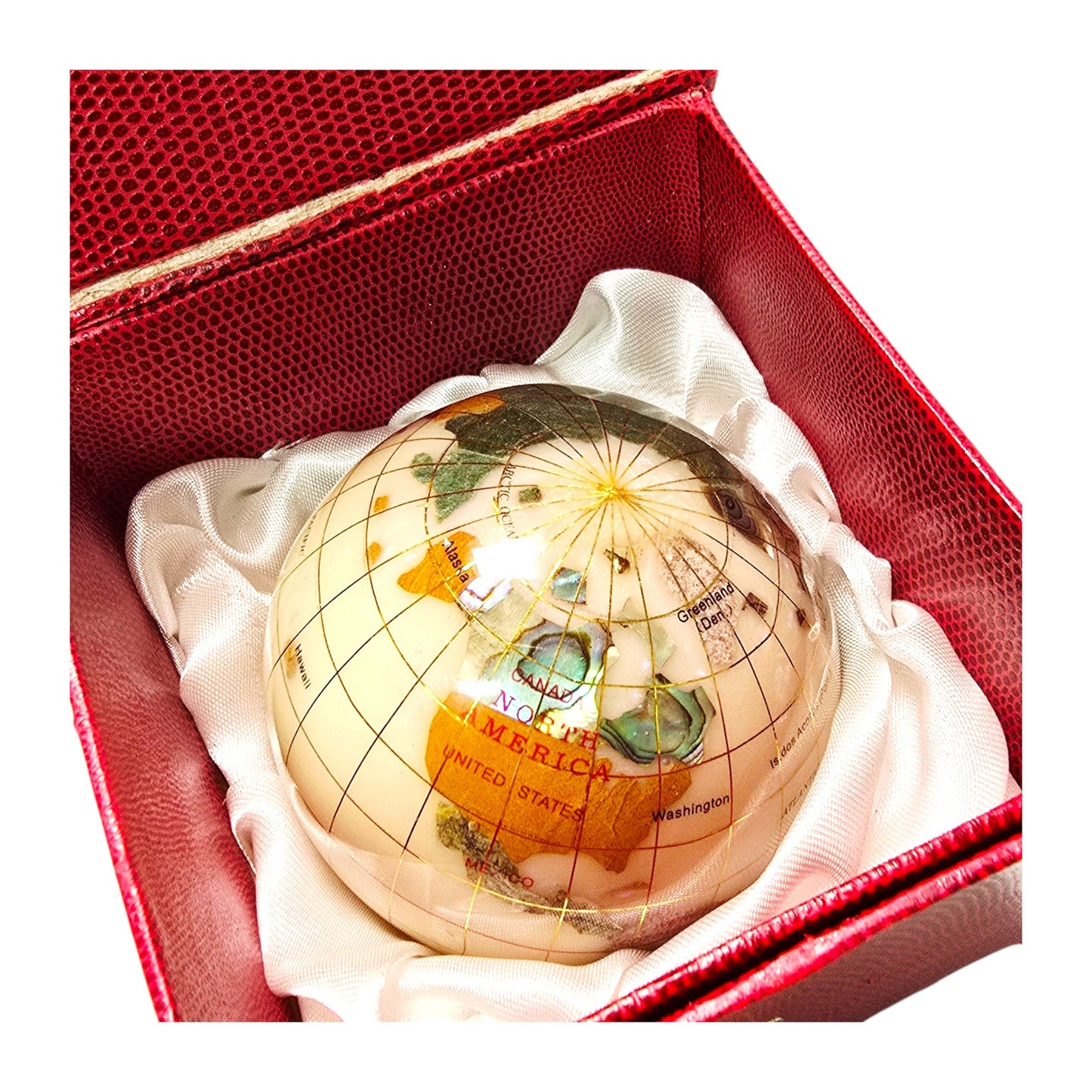 Vintage Gemstone Inlay World Globe Earth Paperweight