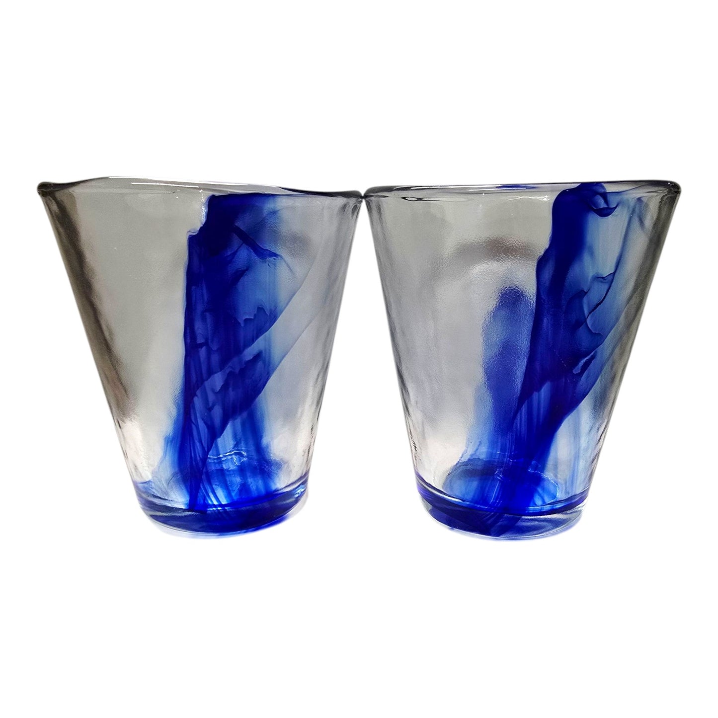 Bormioli Rocco Hand Blown Glasses, Italian Cobalt Blue Swirl Glasses, Heavy Glass